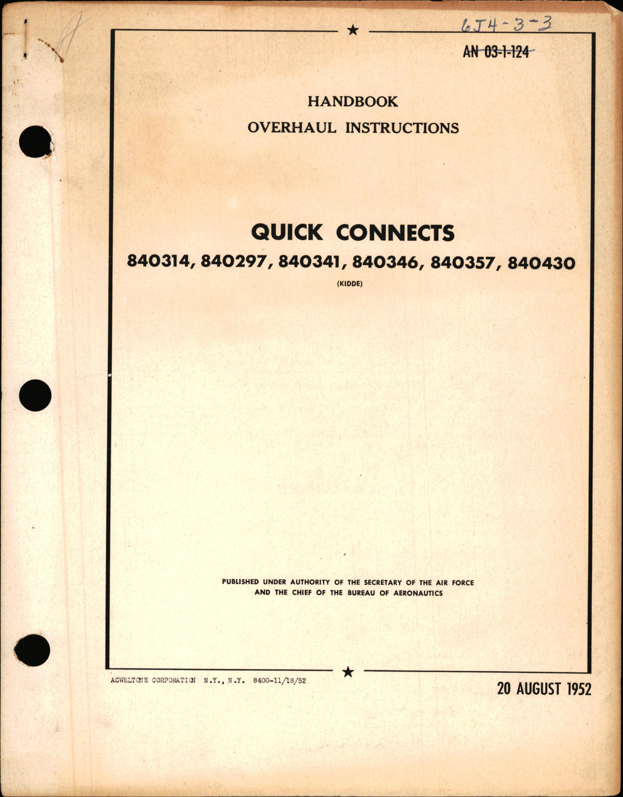 Sample page 1 from AirCorps Library document: Overhaul Instructions for Quick Connects Part Nos 80314, 840297, 840341, 840346, 840357, 840430