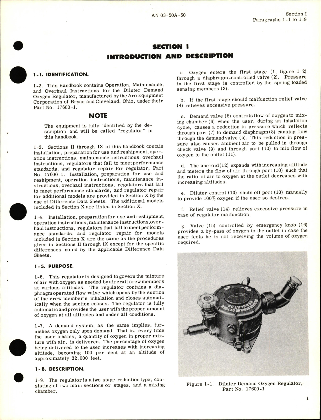 Sample page 5 from AirCorps Library document: Operation, Service, & Overhaul Instructions for Diluter Demand Oxygen Regulator Part No. 17600-1 & Diluter Demand Oxygen Pressure Breathing Regulator 0-616-1