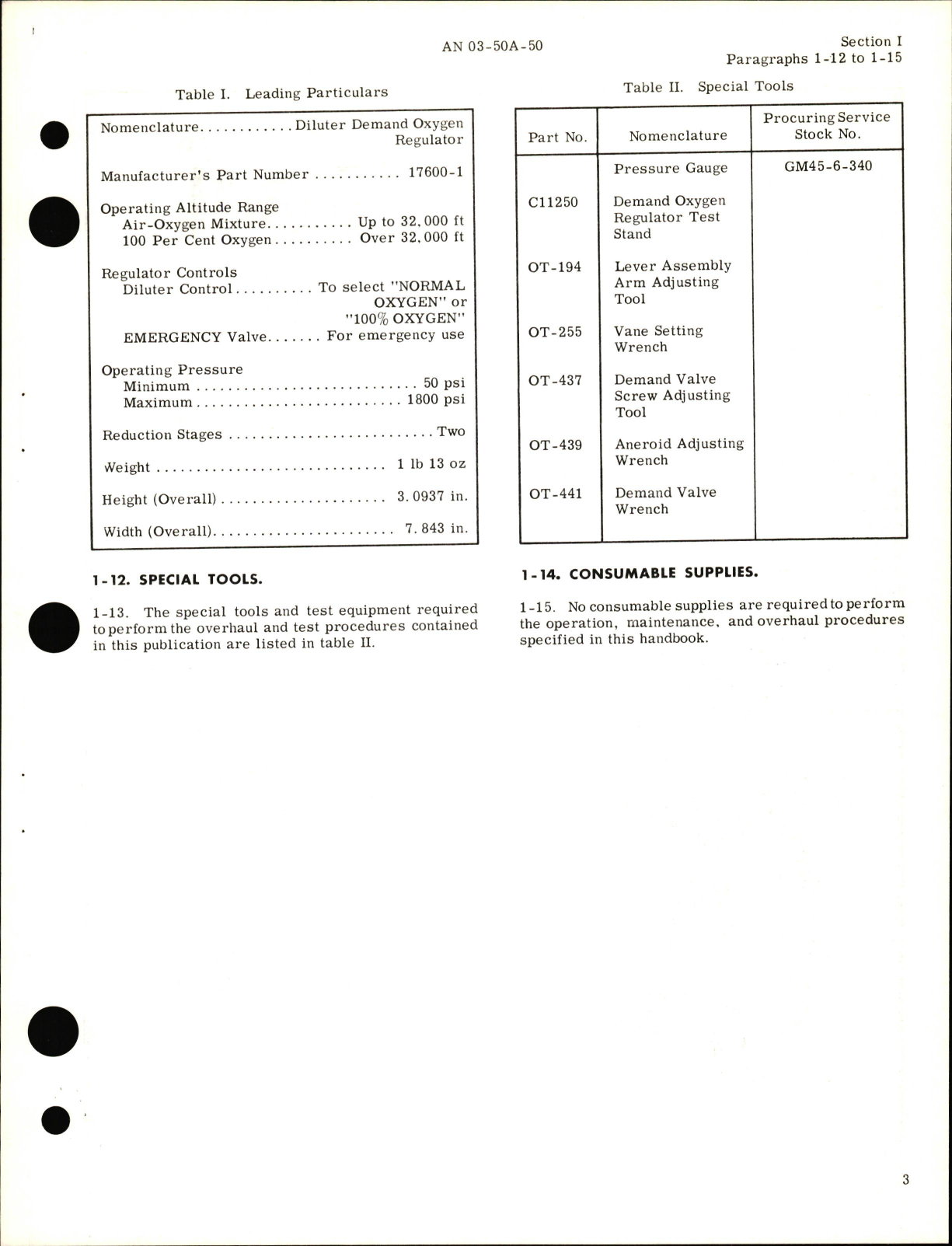 Sample page 7 from AirCorps Library document: Operation, Service, & Overhaul Instructions for Diluter Demand Oxygen Regulator Part No. 17600-1 & Diluter Demand Oxygen Pressure Breathing Regulator 0-616-1