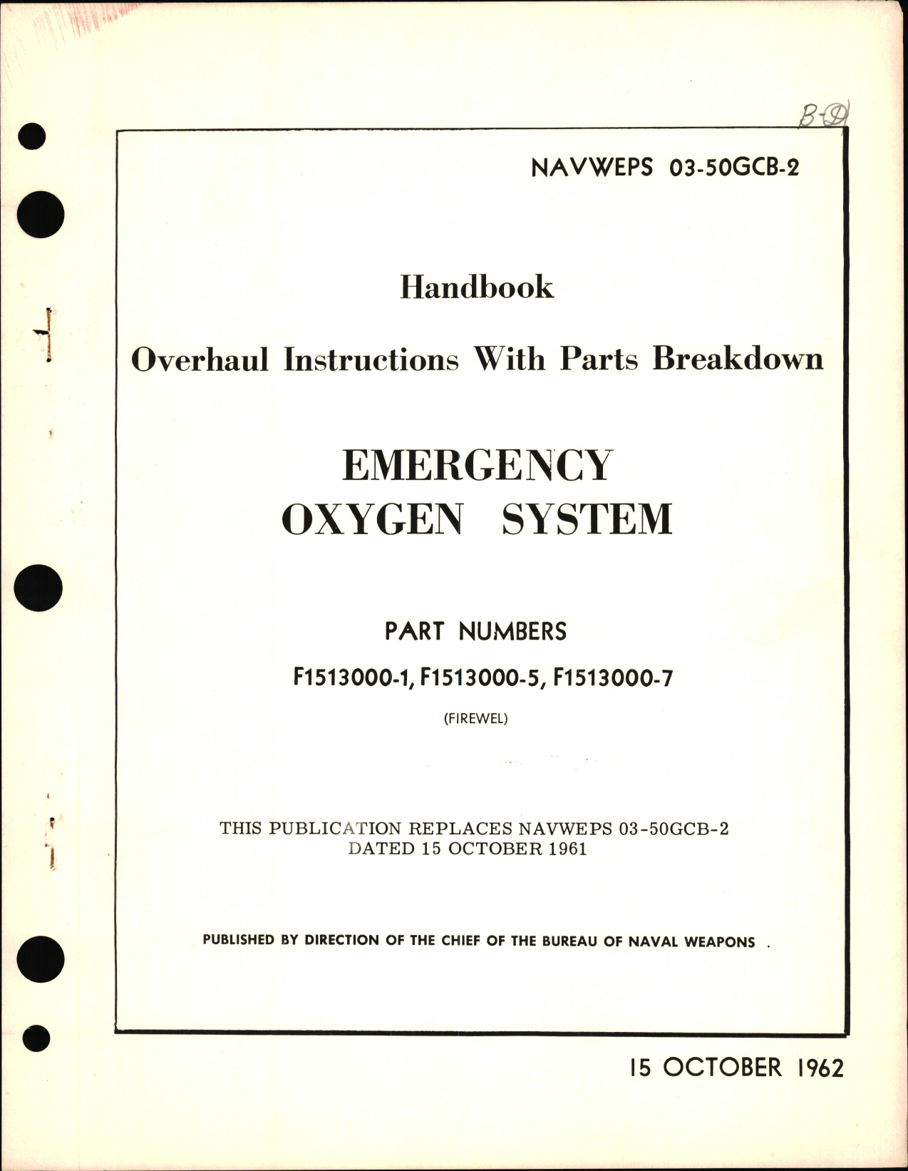 Sample page 1 from AirCorps Library document: Overhaul Instructions with Parts Breakdown for Emergency Oxygen System