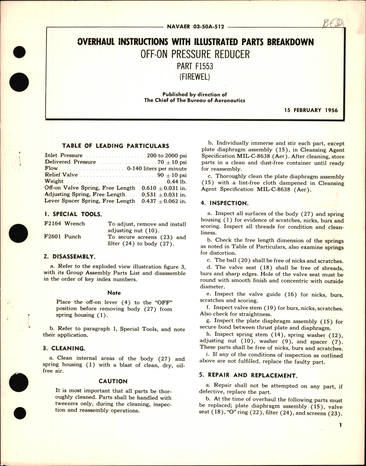 Sample page 1 from AirCorps Library document: Illustrated Parts Breakdown for Off-On Pressure Reducer PN F1553