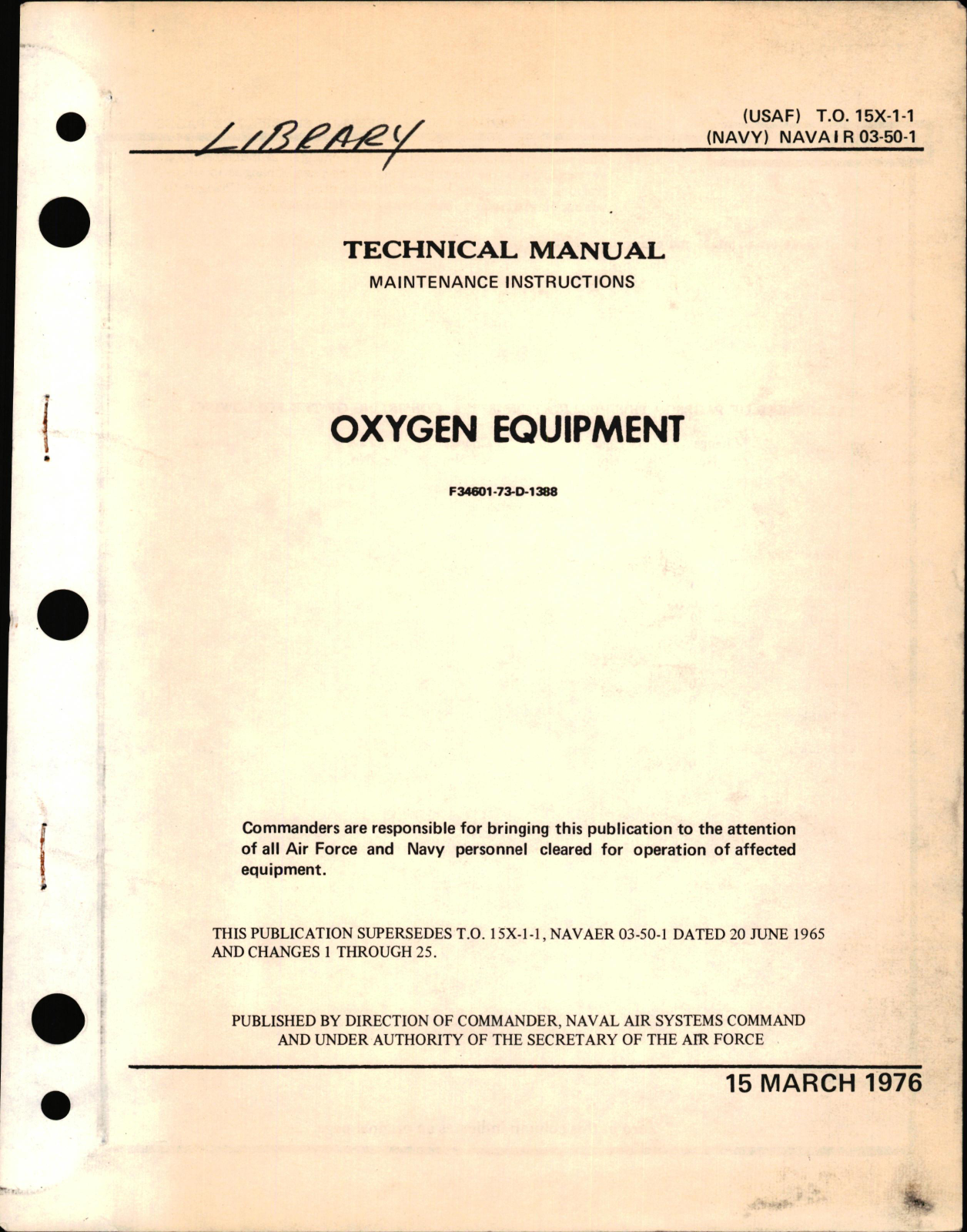 Sample page 1 from AirCorps Library document: Maintenance Instructions for Oxygen Equipment