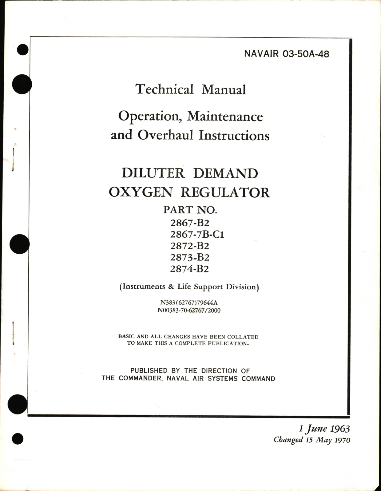 Sample page 1 from AirCorps Library document: Operation, Maintenance, & Overhaul Instructions for Diluter Demand Oxygen Regulator