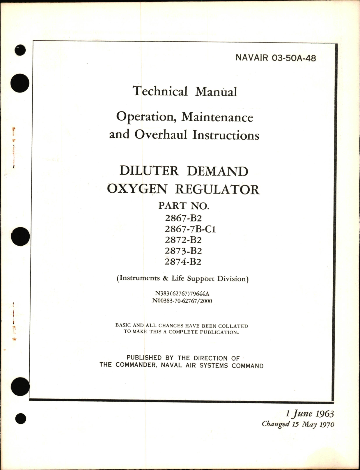 Sample page 1 from AirCorps Library document: Operation, Maintenance, & Overhaul Instructions for Diluter Demand Oxygen Regulator 