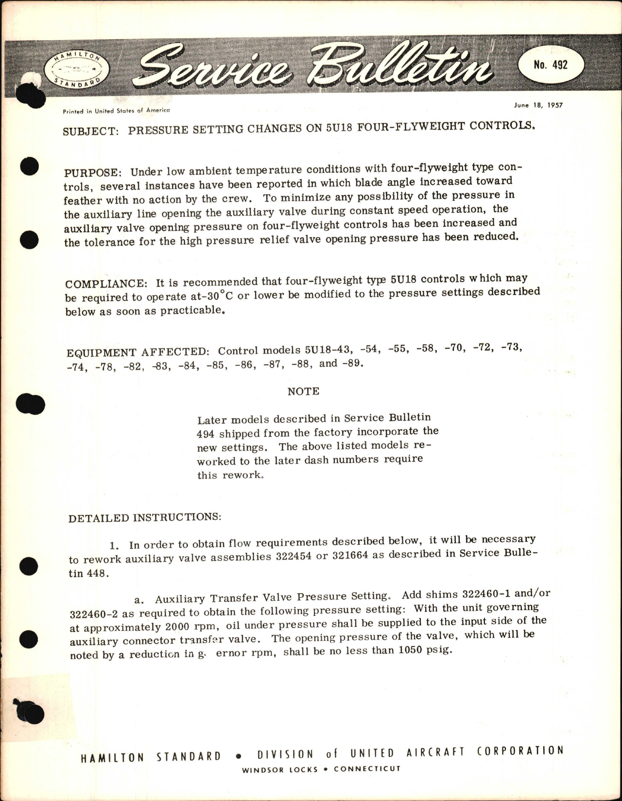 Sample page 1 from AirCorps Library document: Pressure Setting Changes on 5U18 Four-Flyweight