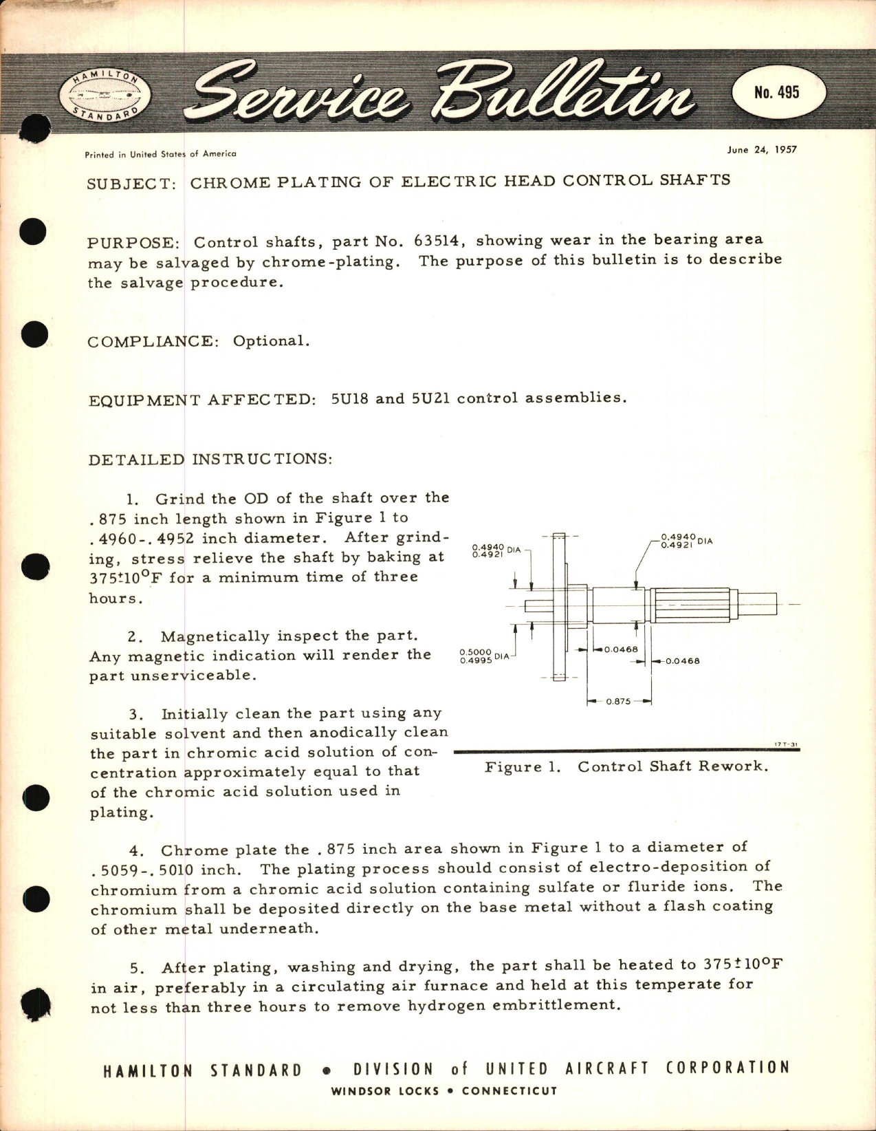 Sample page 1 from AirCorps Library document: Chrome Plating of Electric Head Control Shaft