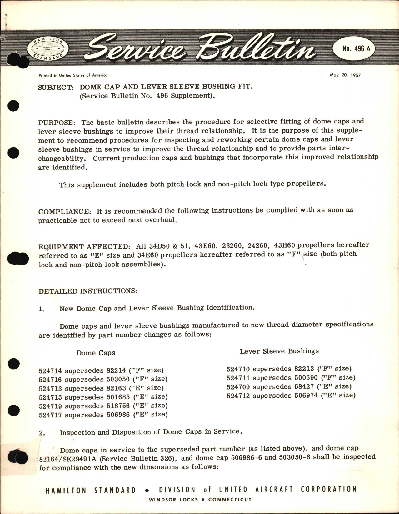 Sample page 1 from AirCorps Library document: Dome Cap and Lever Sleeve Bushing Fit