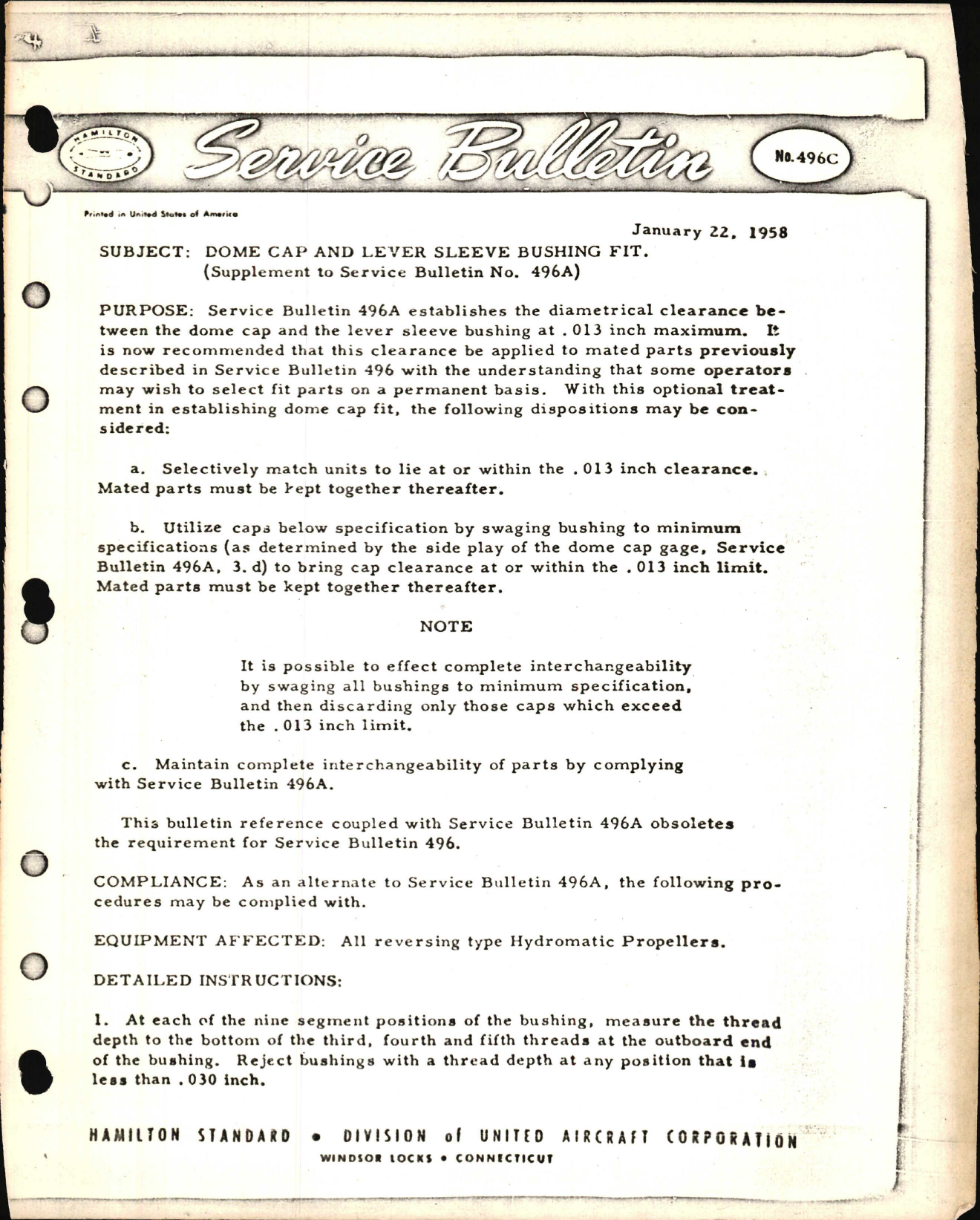 Sample page 1 from AirCorps Library document: Dome Cap and Lever Sleeve Bushing Fit