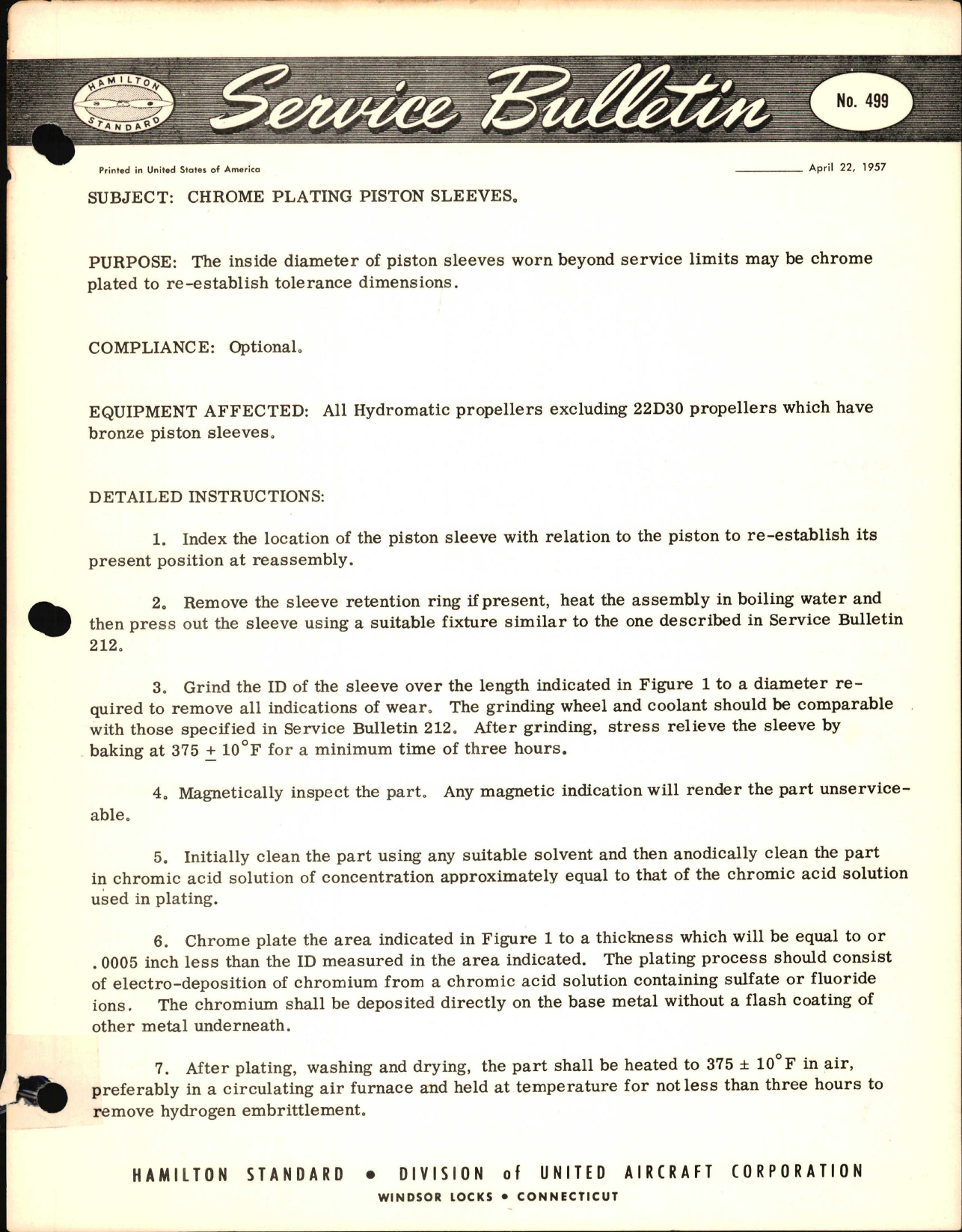 Sample page 1 from AirCorps Library document: Chrome Plating Piston Sleeves