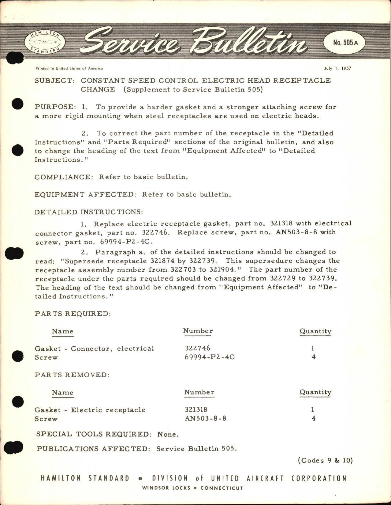 Sample page 1 from AirCorps Library document: Constant Speed Control Electric Head Receptacle Change