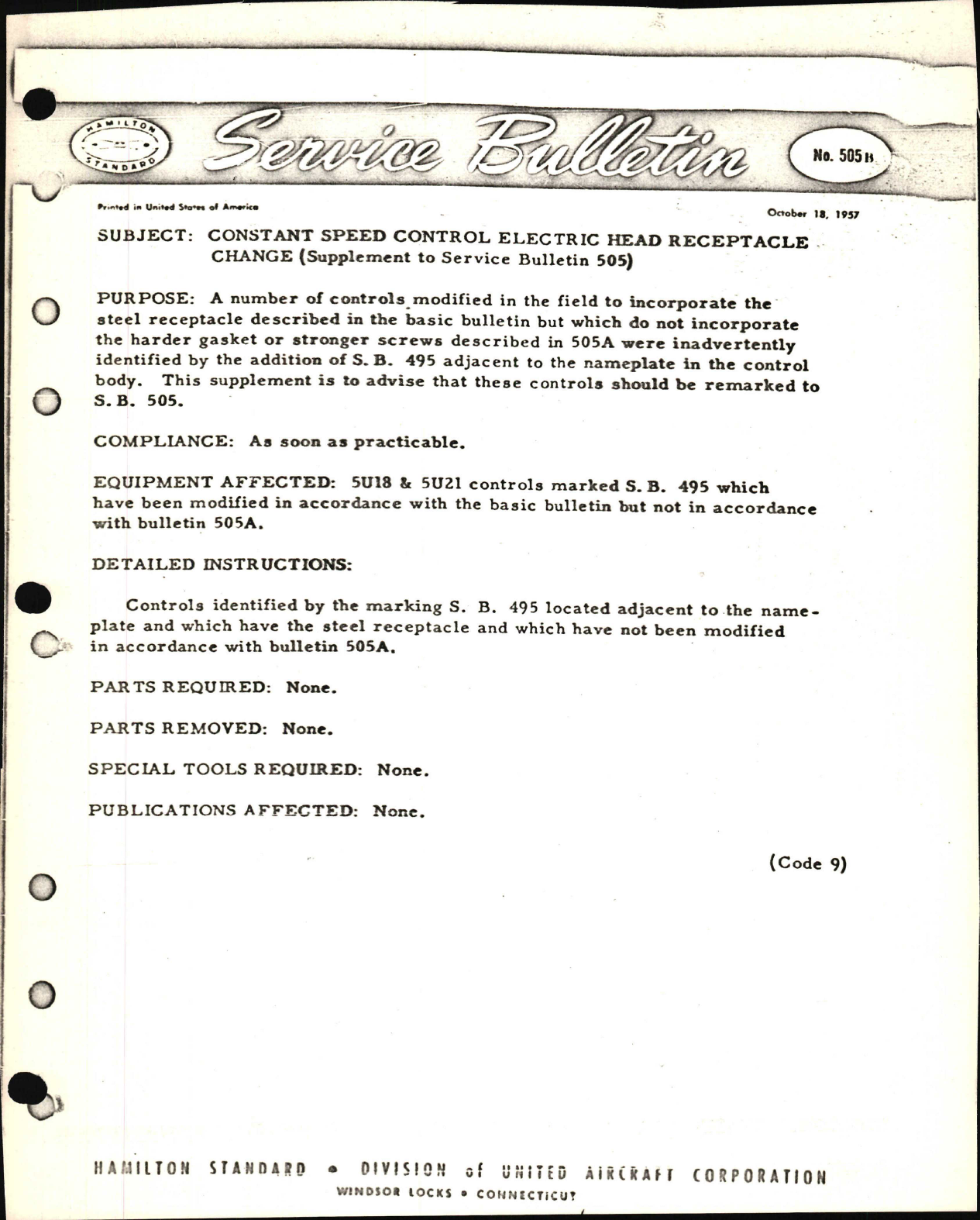 Sample page 1 from AirCorps Library document: Constant Speed Control Electric Head Receptacle Change