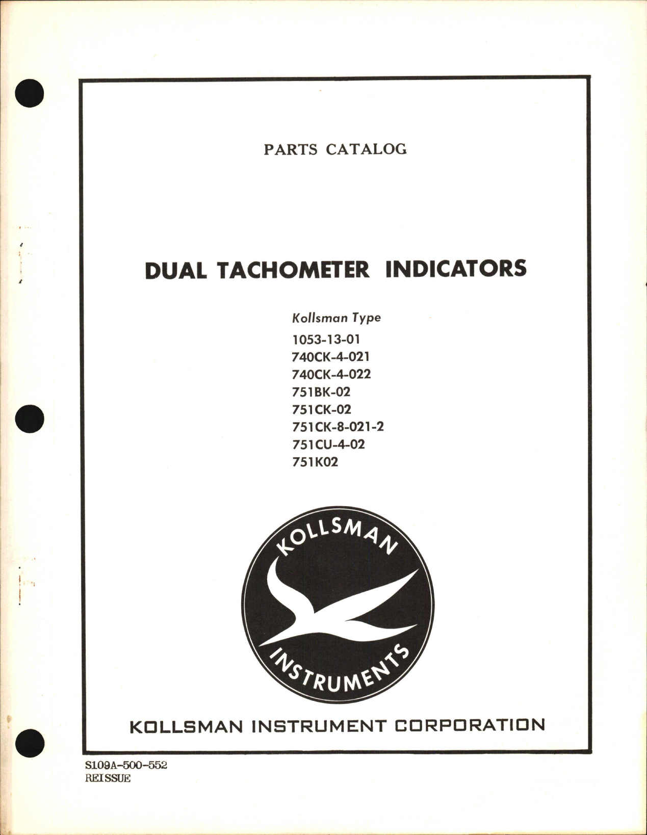 Sample page 1 from AirCorps Library document: Parts Catalog for Kollsman Dual Tachometer Indicators