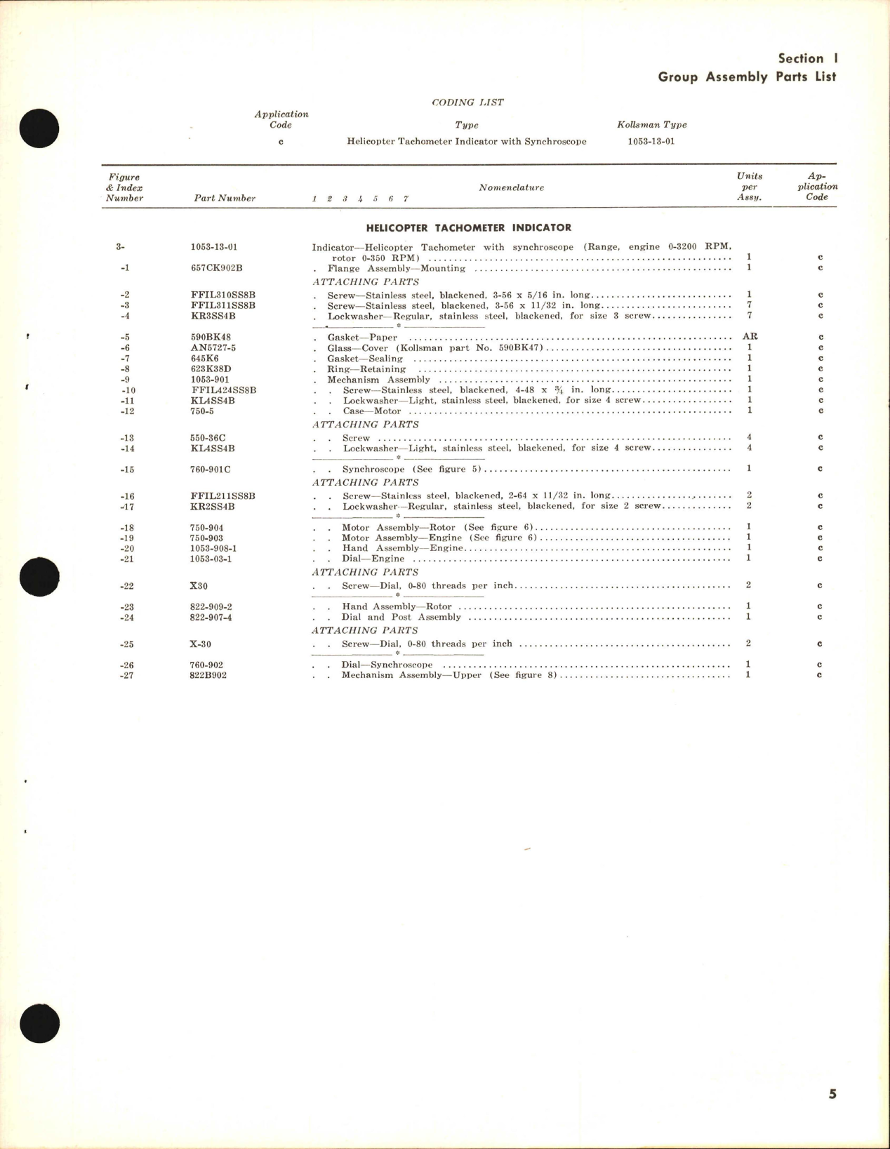 Sample page 5 from AirCorps Library document: Parts Catalog for Kollsman Dual Tachometer Indicators