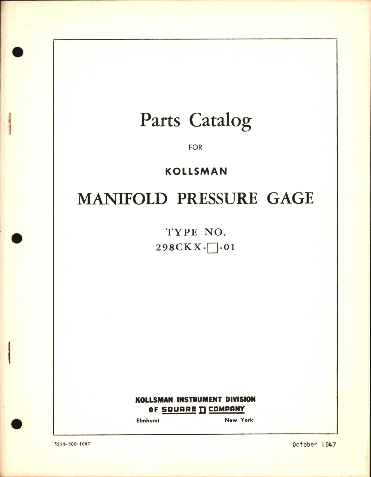 Sample page 1 from AirCorps Library document: Parts Catalog for Kollsman Manifold Pressure Gage 298CKX