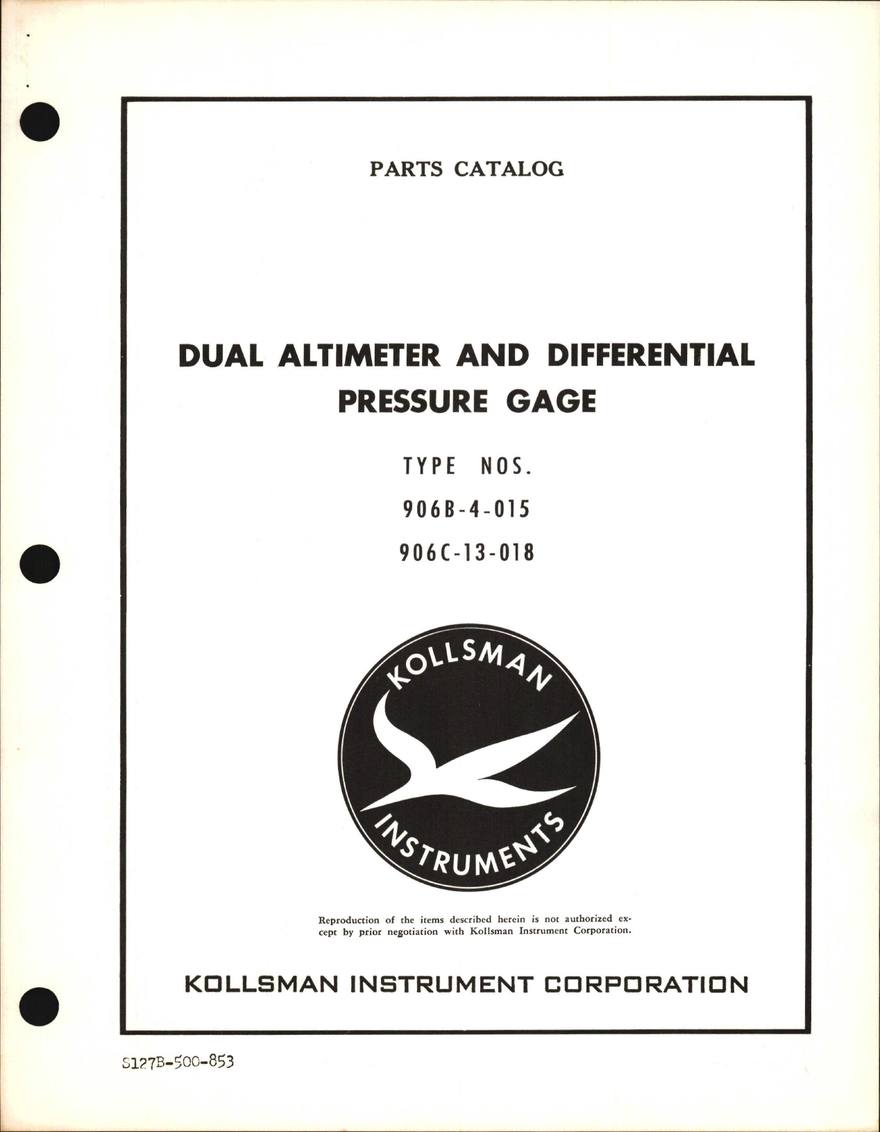 Sample page 1 from AirCorps Library document: Parts Catalog for Kollsman Dual Altimeter and Differential Gage