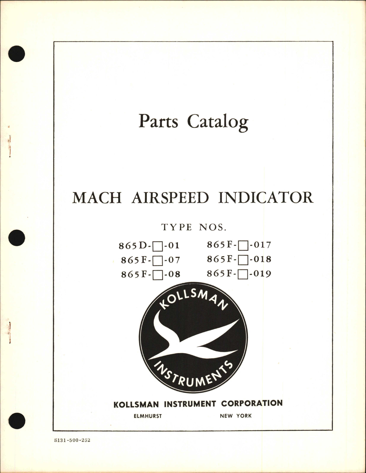 Sample page 1 from AirCorps Library document: Parts Catalog for Kollsman Mach Airspeed Indicator