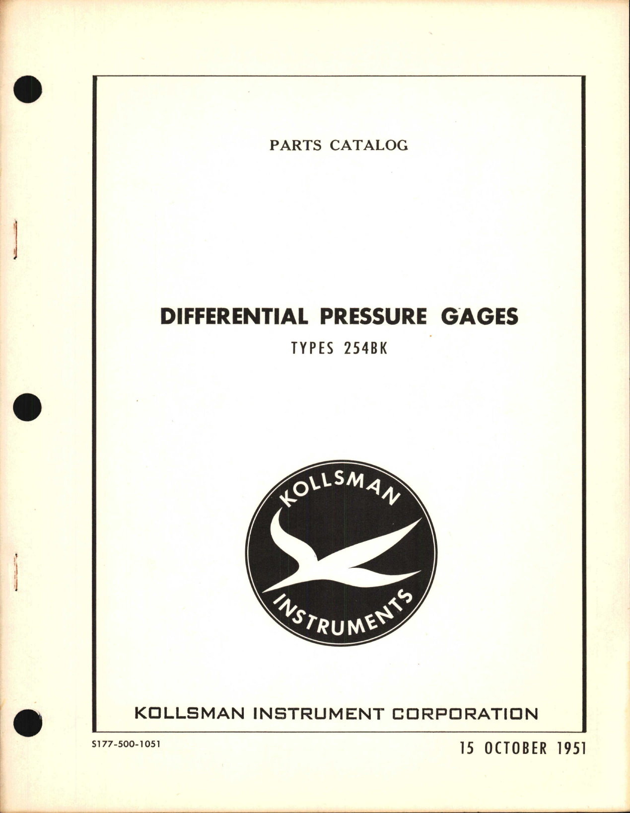 Sample page 1 from AirCorps Library document: Parts Catalog for Kollsman Differential Pressure Gages 254BK