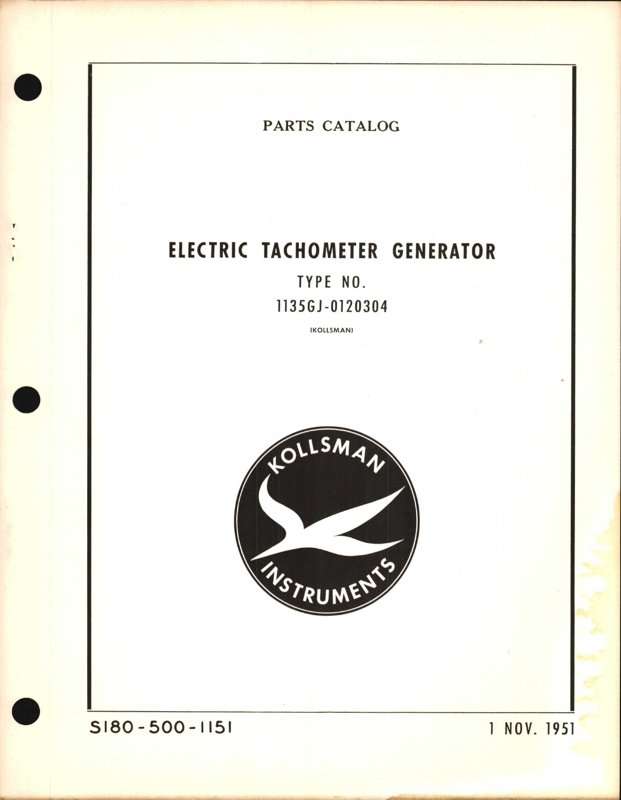Sample page 1 from AirCorps Library document: Parts Catalog for Kollsman Electric Tachometer Generator