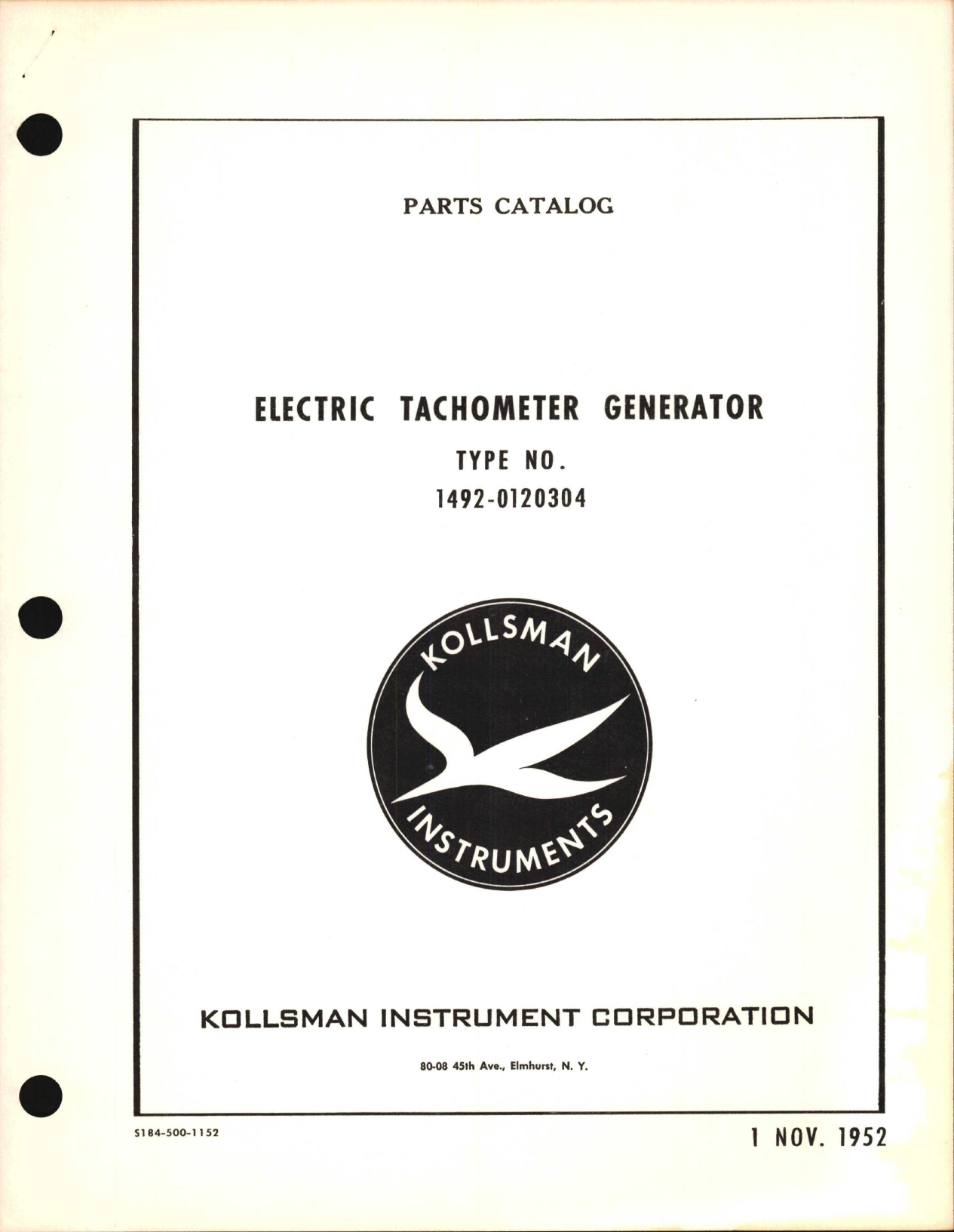 Sample page 1 from AirCorps Library document: Parts Catalog for Kollsman Electric Tachometer Generator