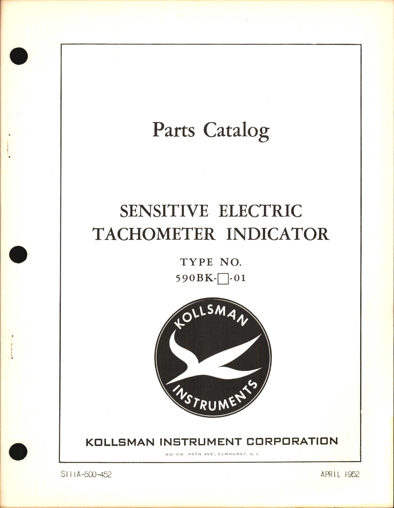 Sample page 1 from AirCorps Library document: Parts Catalog for Kollsman Sensitive Electric Tachometer Indicator 590BK-01