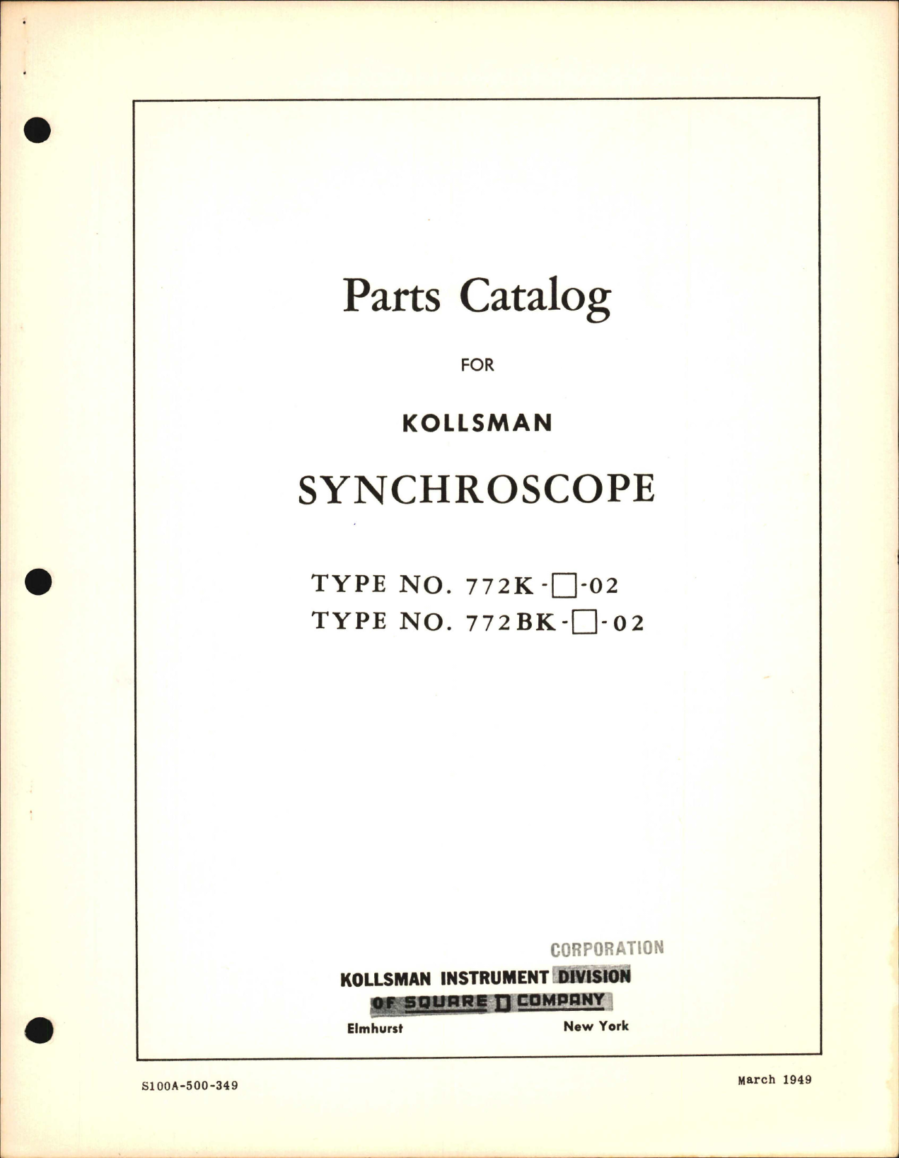 Sample page 1 from AirCorps Library document: Parts Catalog for Kollsman Synchroscope 772K-02 and 772BK-02