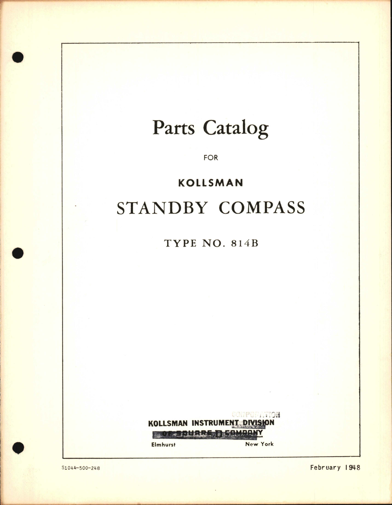 Sample page 1 from AirCorps Library document: Parts Catalog for Kollsmn Standby Compass Type 814B