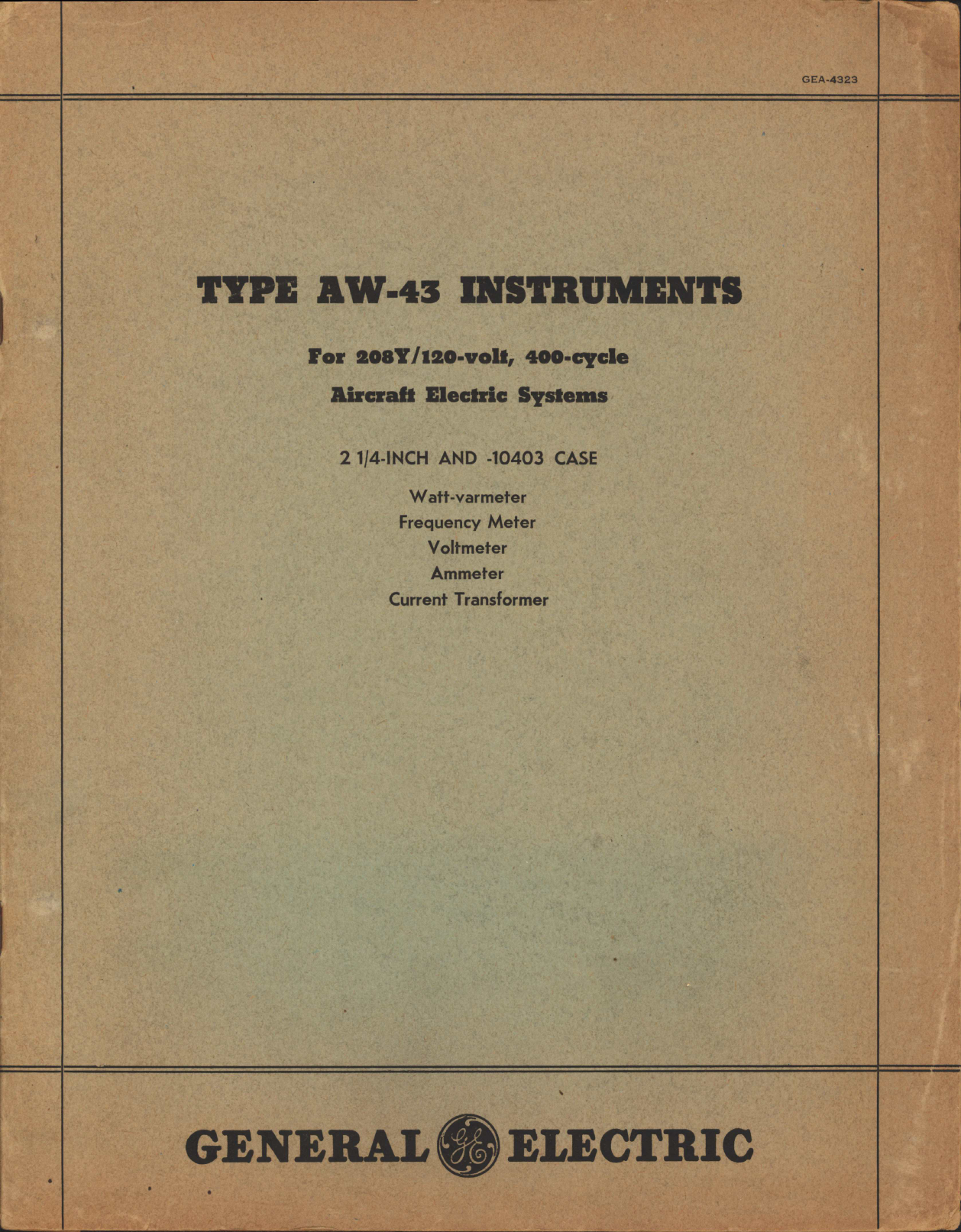 Sample page 1 from AirCorps Library document: Type AW-43 Instruments for 208Y, 400 Cycle Aircraft Electric Systems 