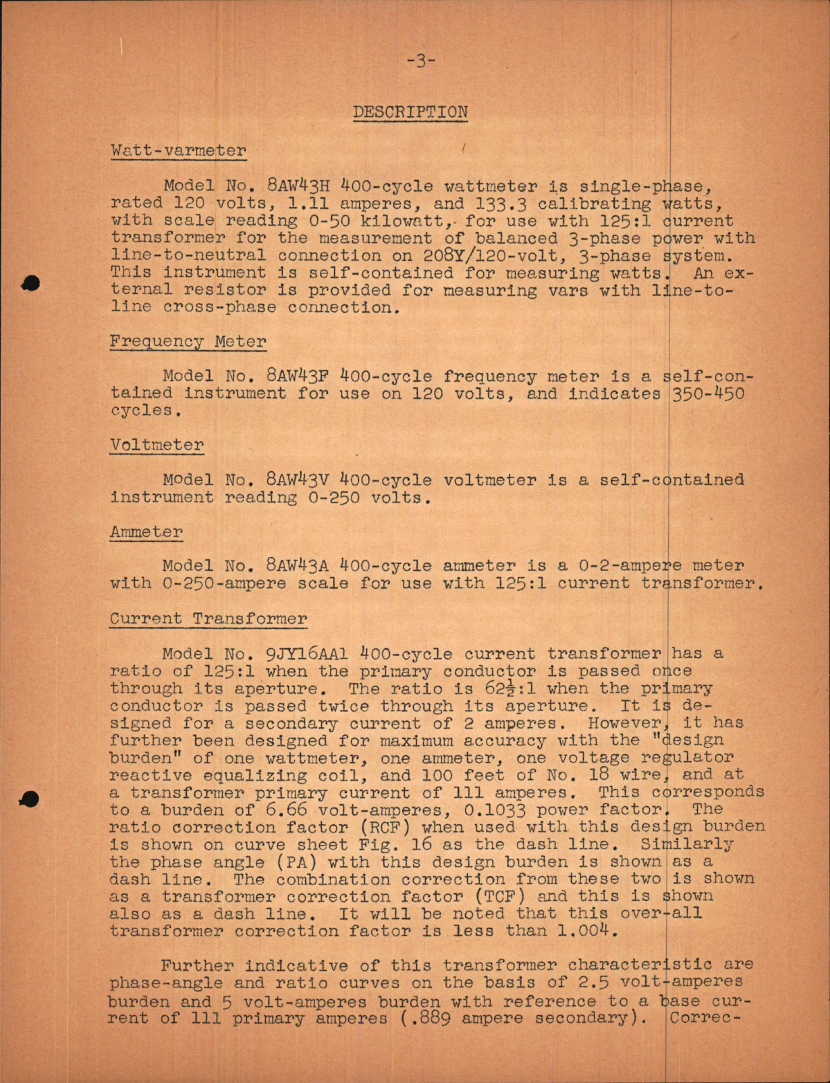 Sample page 5 from AirCorps Library document: Type AW-43 Instruments for 208Y, 400 Cycle Aircraft Electric Systems 