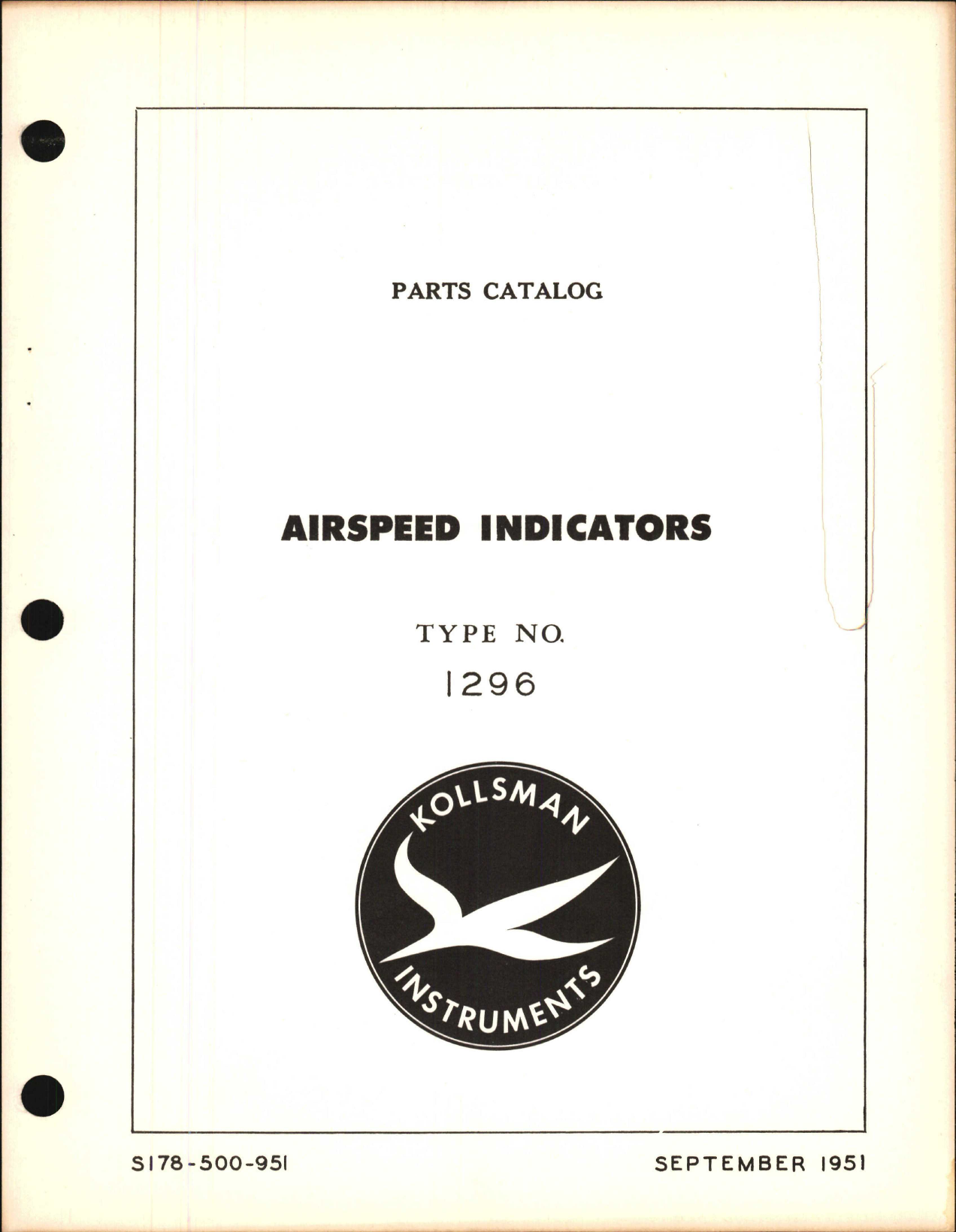 Sample page 1 from AirCorps Library document: Parts Catalog for Kollsman Airspeed Indicators Type No. 1296