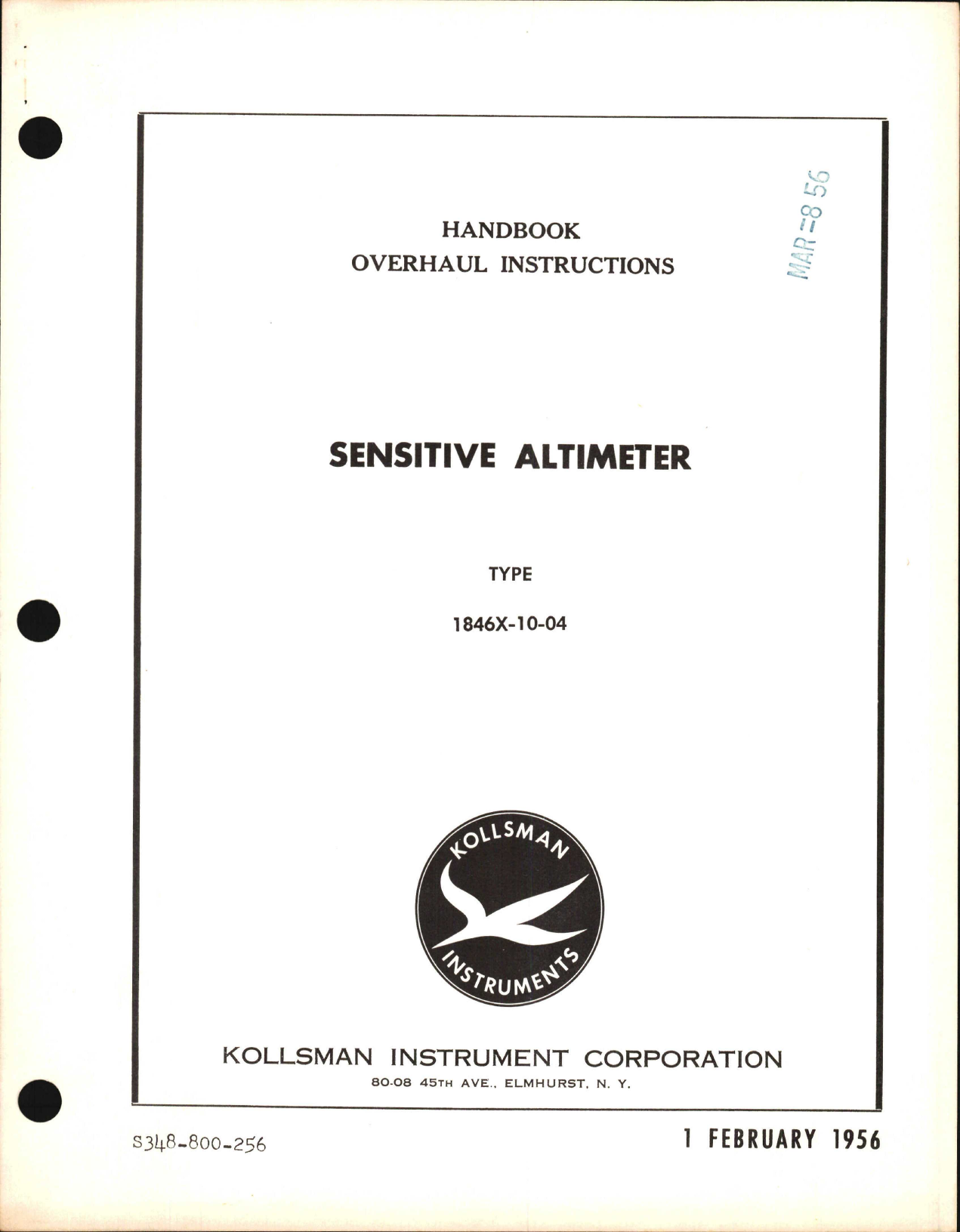 Sample page 1 from AirCorps Library document: Overhaul Instructions for Kollsman Sensitive Altimeter 1846X-10-04
