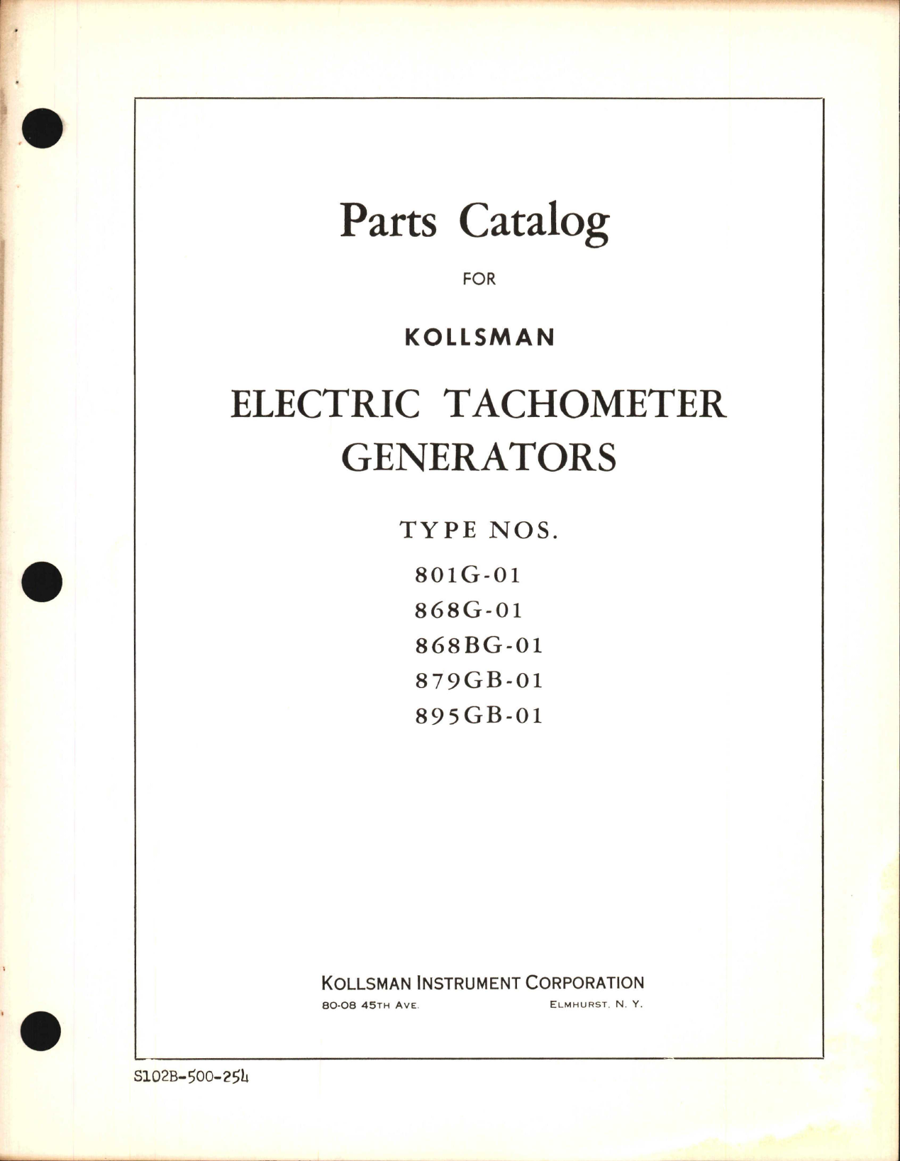 Sample page 1 from AirCorps Library document: Parts Catalog for Kollsman Electric Tachometer Generators