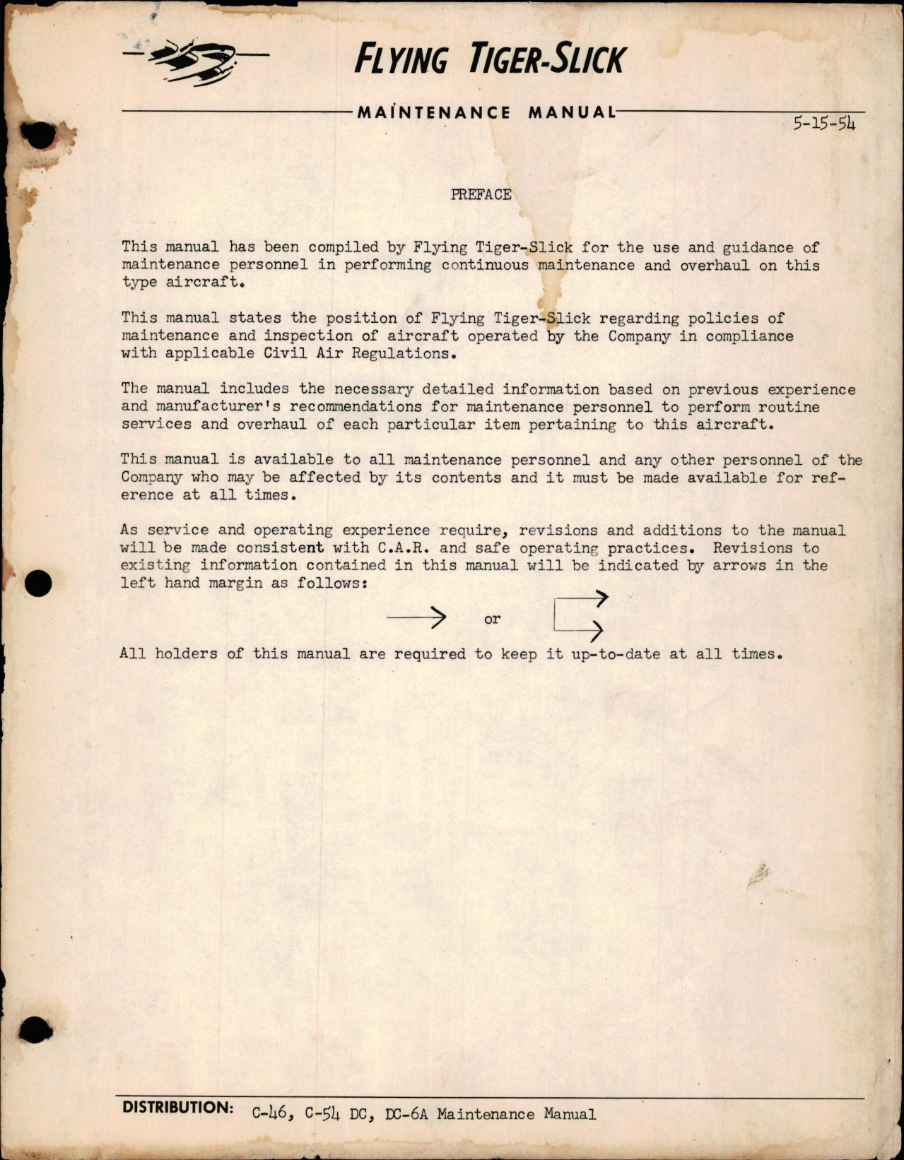 Sample page 1 from AirCorps Library document: Maintenance Manual for C-46, C-54, and DC-6