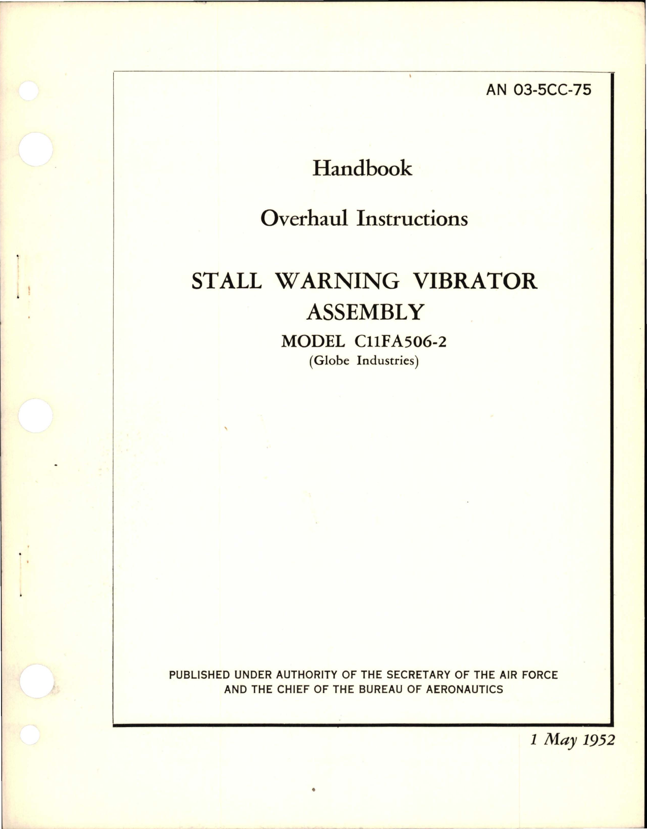 Sample page 1 from AirCorps Library document: Overhaul Instructions for Stall Warning Vibrator Assembly - Model C11FA506-2 