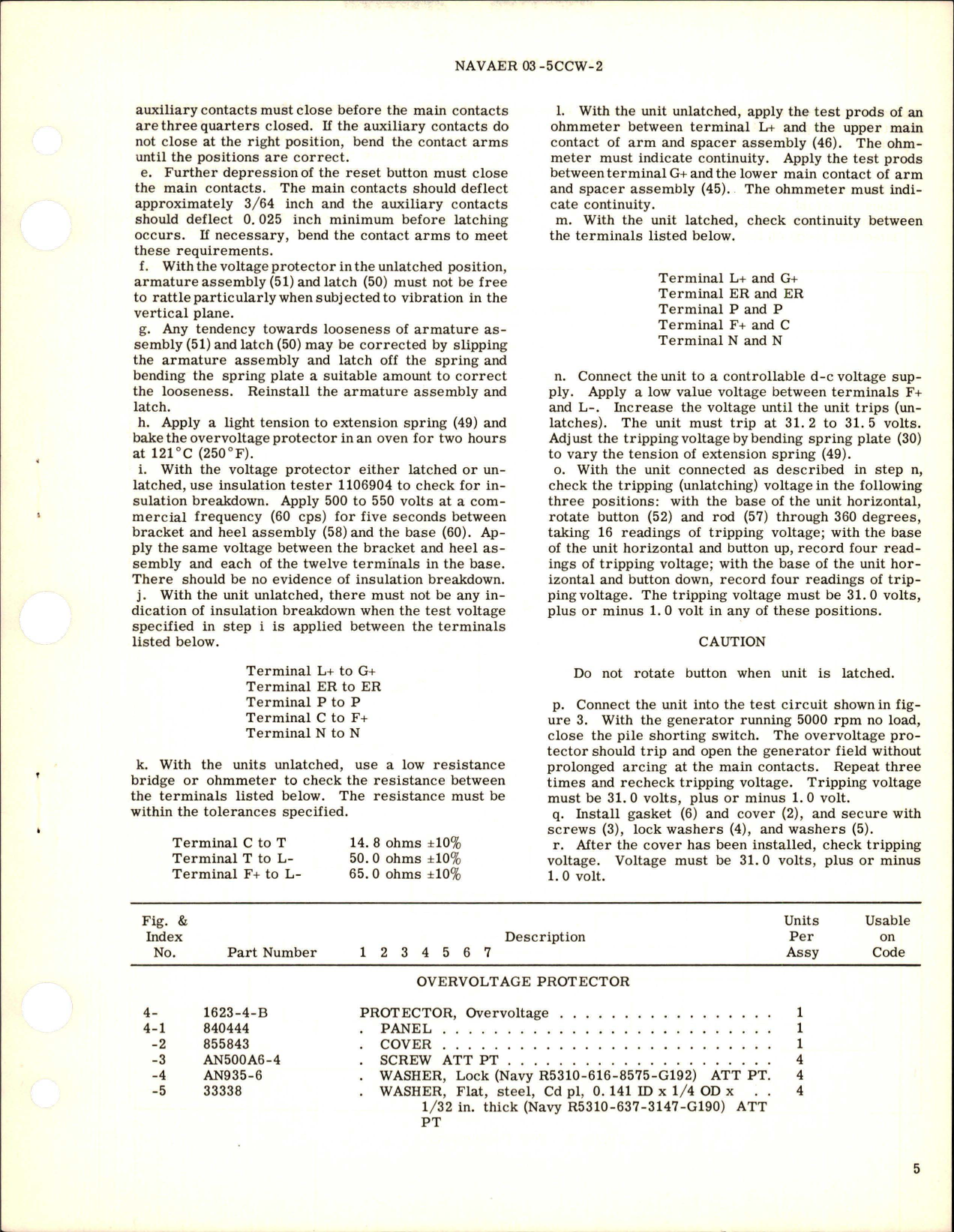 Sample page 5 from AirCorps Library document: Overhaul Instructions with Parts Breakdown for Overvoltage Protector - Type 1623-4-B