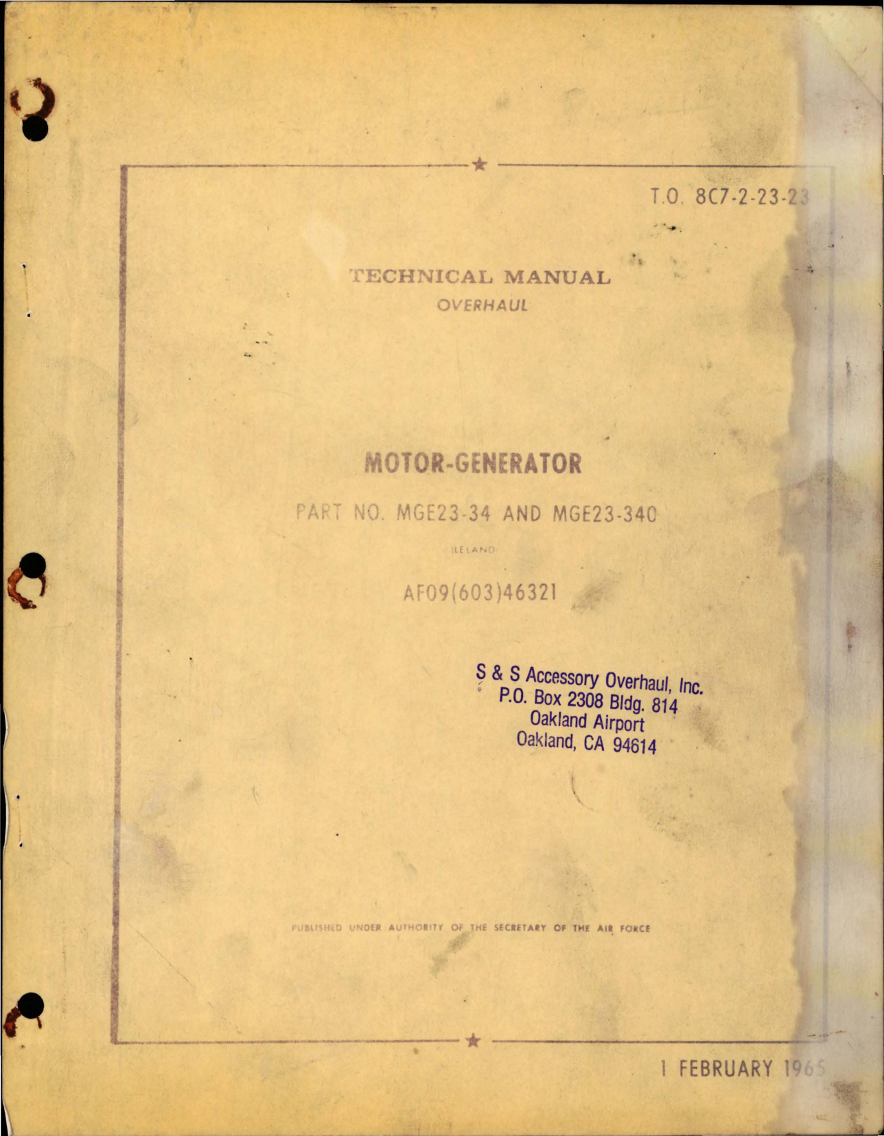 Sample page 1 from AirCorps Library document: Overhaul for Motor Generator - Parts MGE23-34 and MGE23-340