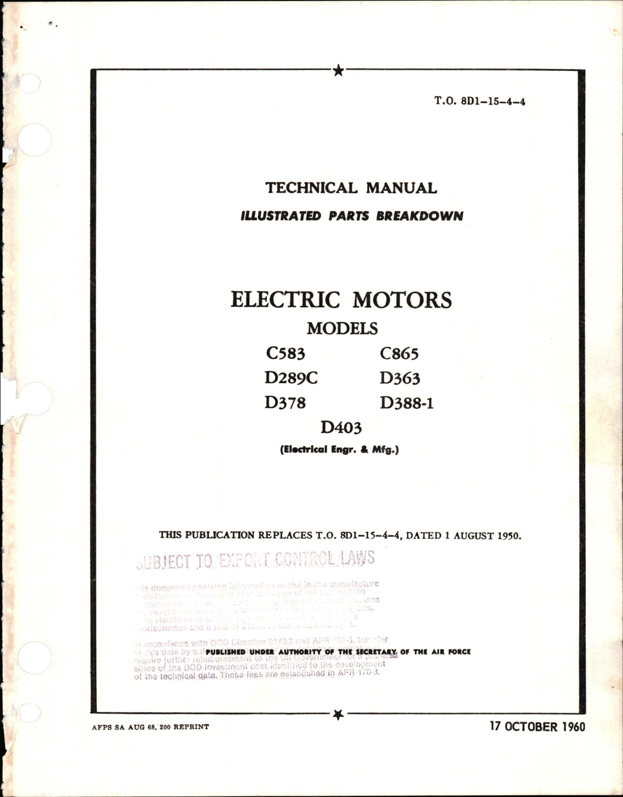 Sample page 1 from AirCorps Library document: Illustrated Parts Breakdown for Electric Motors 