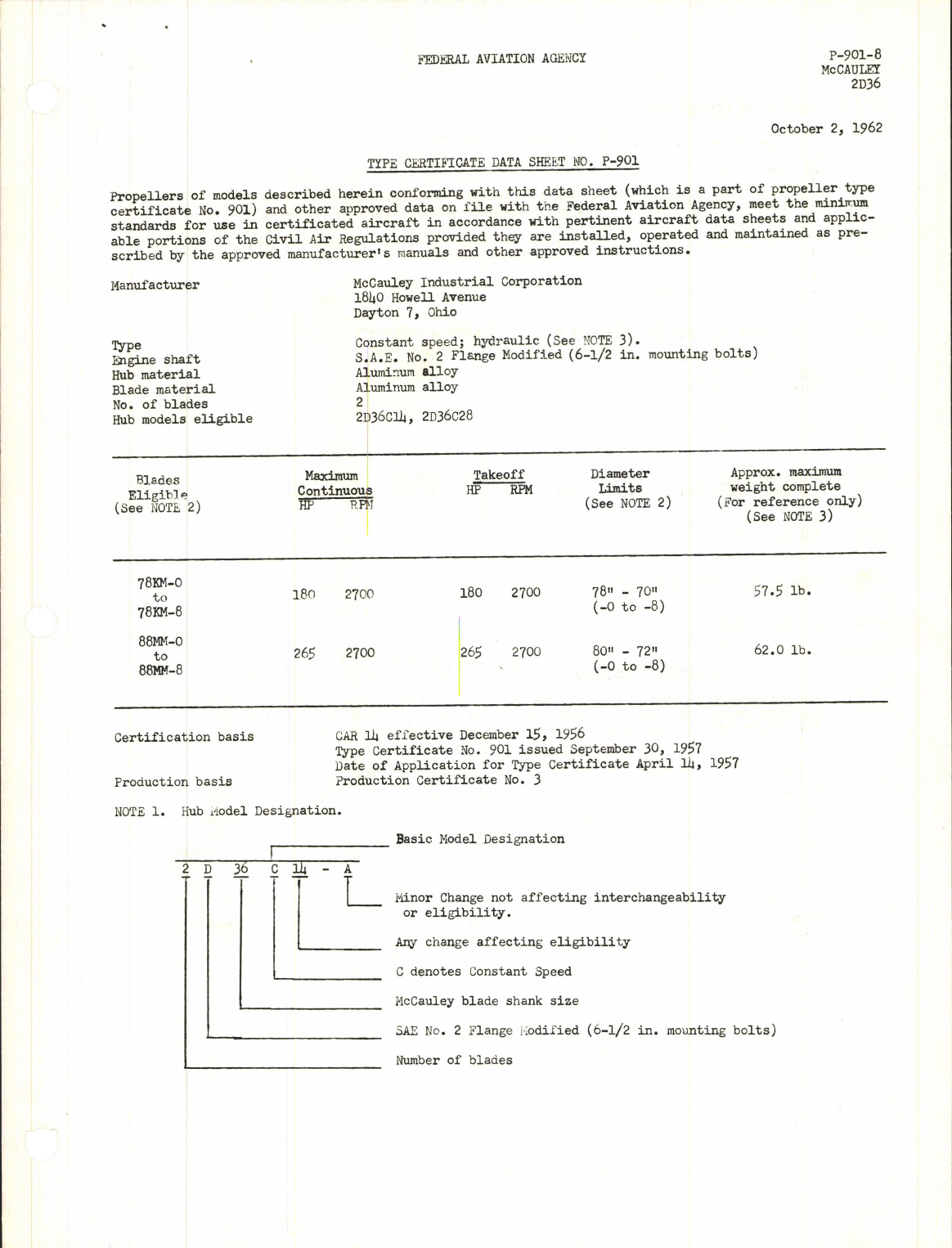 Sample page 1 from AirCorps Library document: 2D36 - Type Certificate