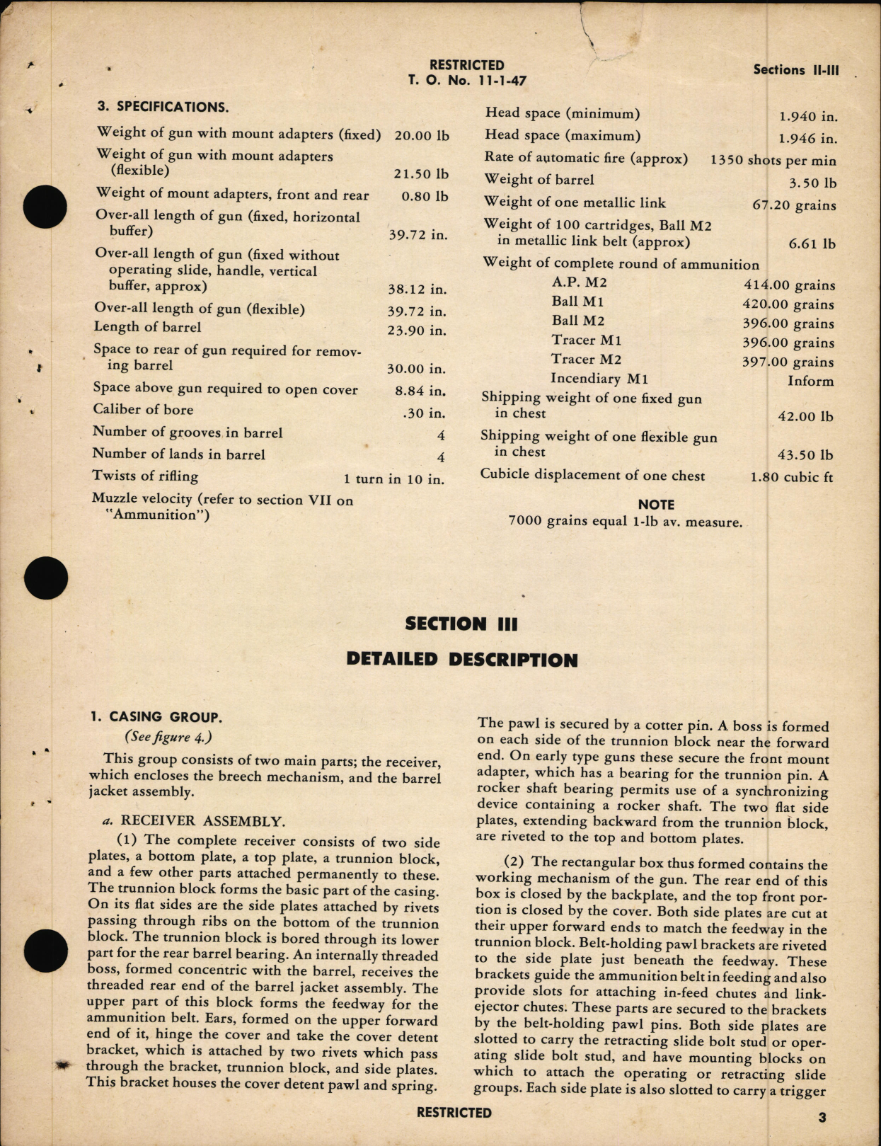 Sample page 7 from AirCorps Library document: Handbook of Instructions with Parts Catalog for .30 Caliber M2 Machine Gun, Fixed and Flexible