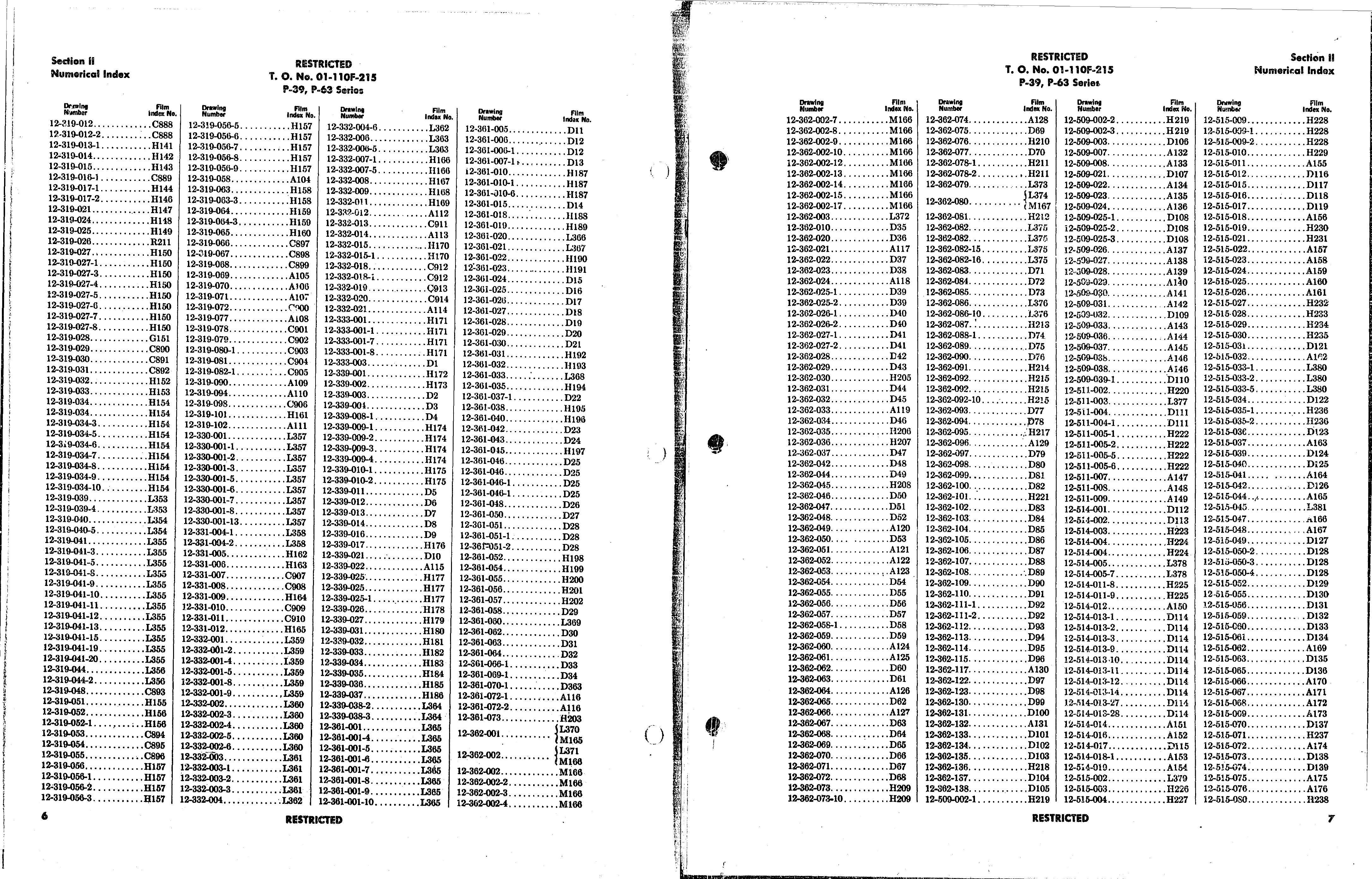 Sample page 6 from AirCorps Library document: Index of Drawings on Microfilm for the P-39 and P-63 Series