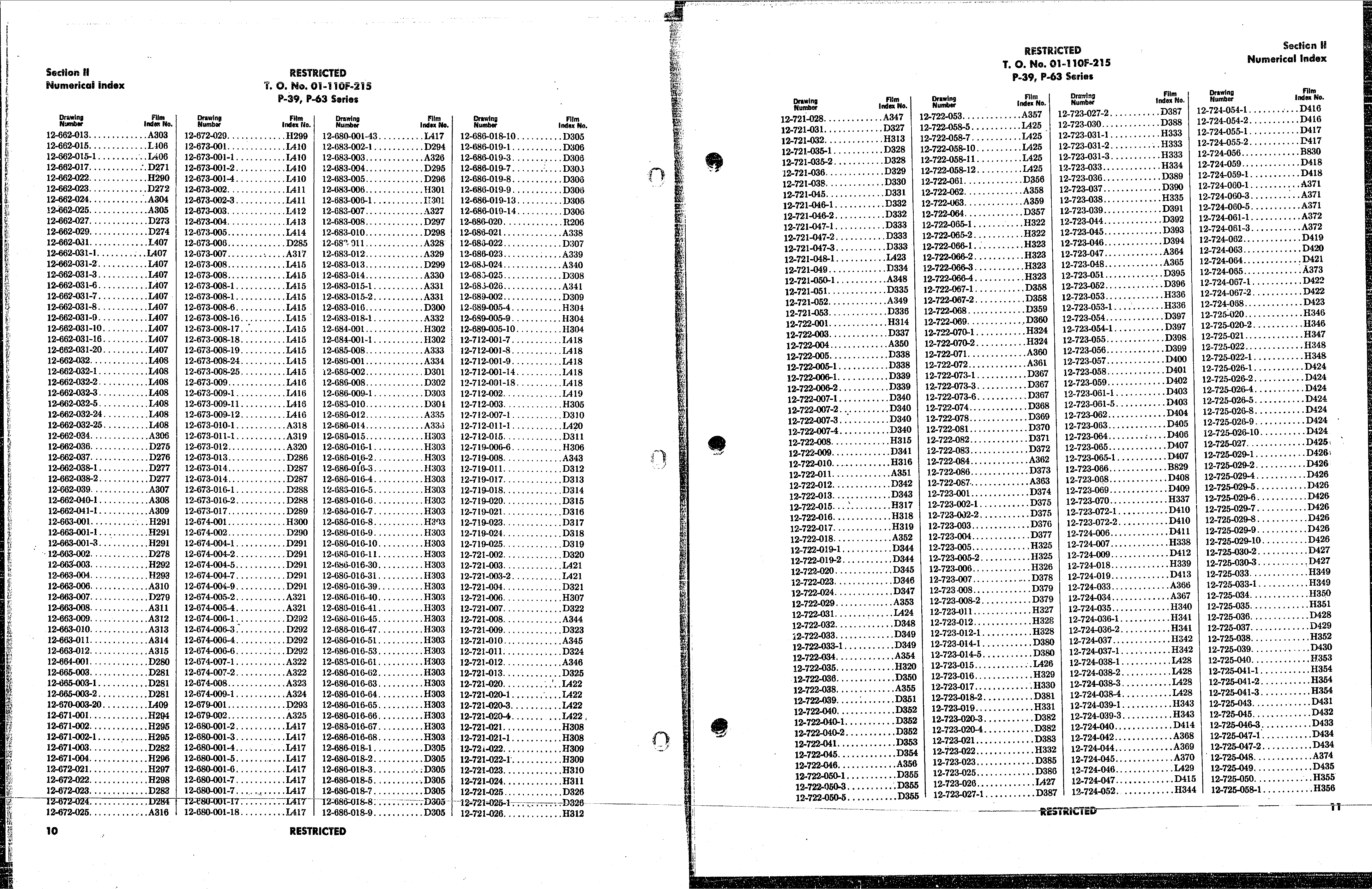 Sample page 8 from AirCorps Library document: Index of Drawings on Microfilm for the P-39 and P-63 Series