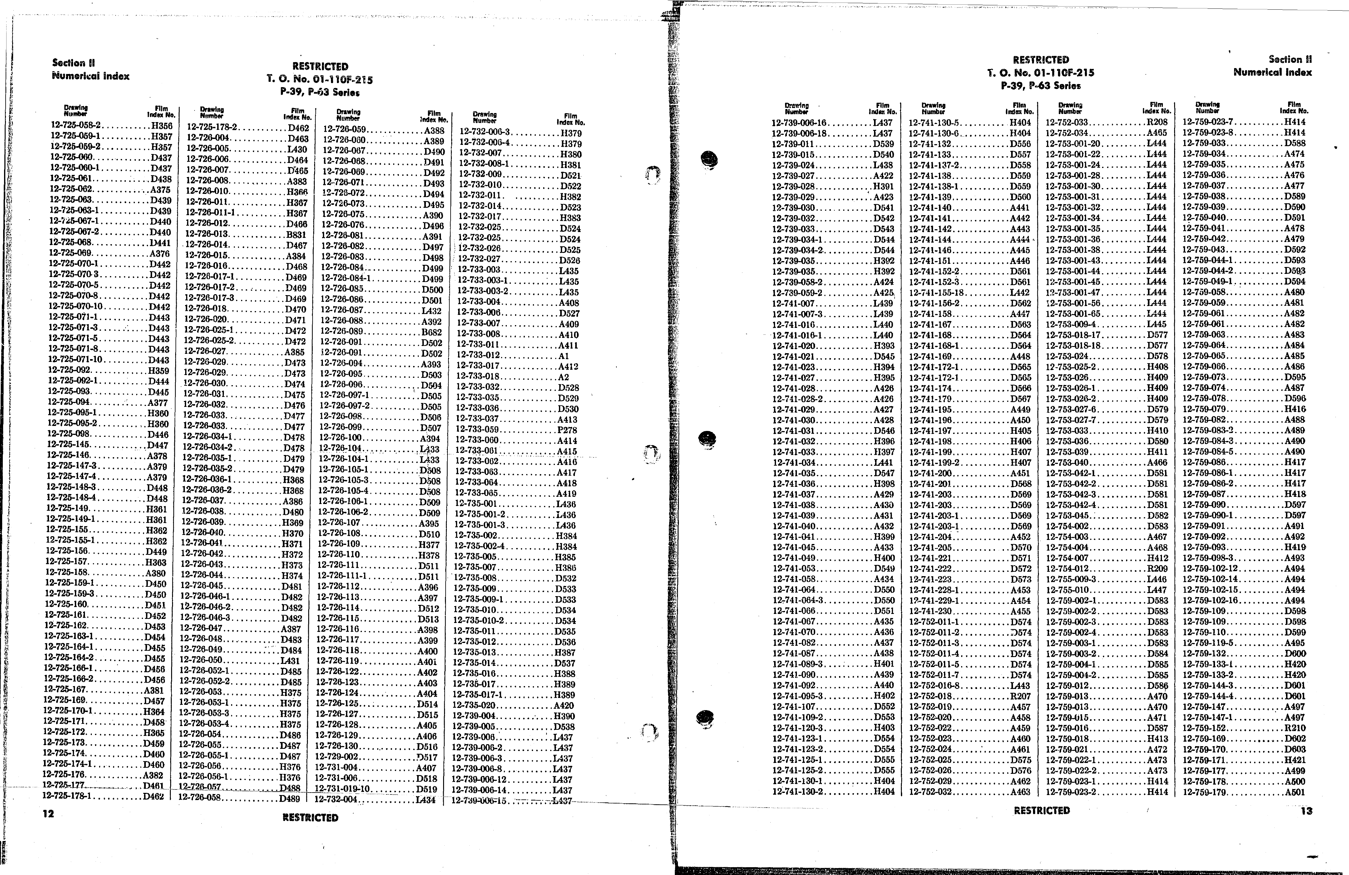 Sample page 9 from AirCorps Library document: Index of Drawings on Microfilm for the P-39 and P-63 Series