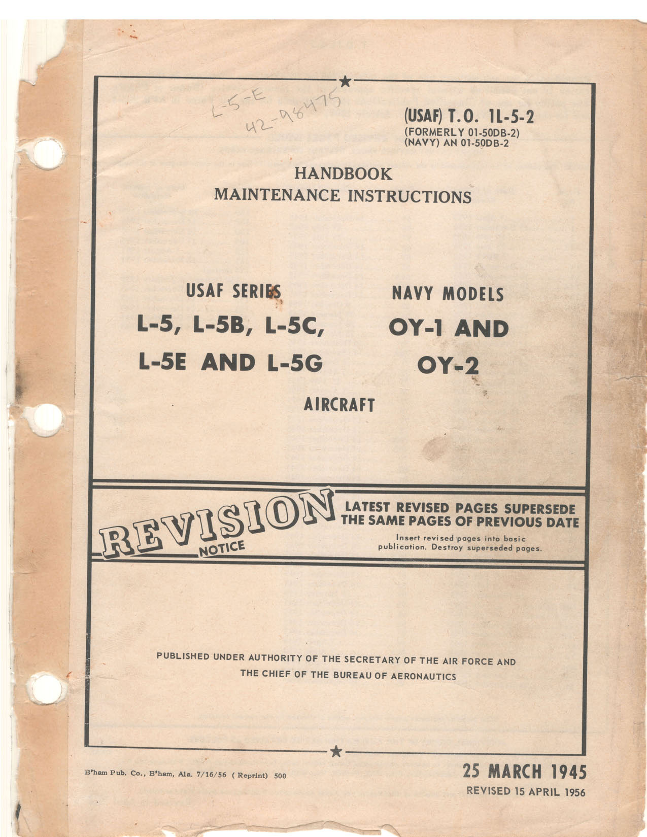 Sample page 1 from AirCorps Library document: Maintenance Instructions - L-5 & OY-1, OY-2 1956