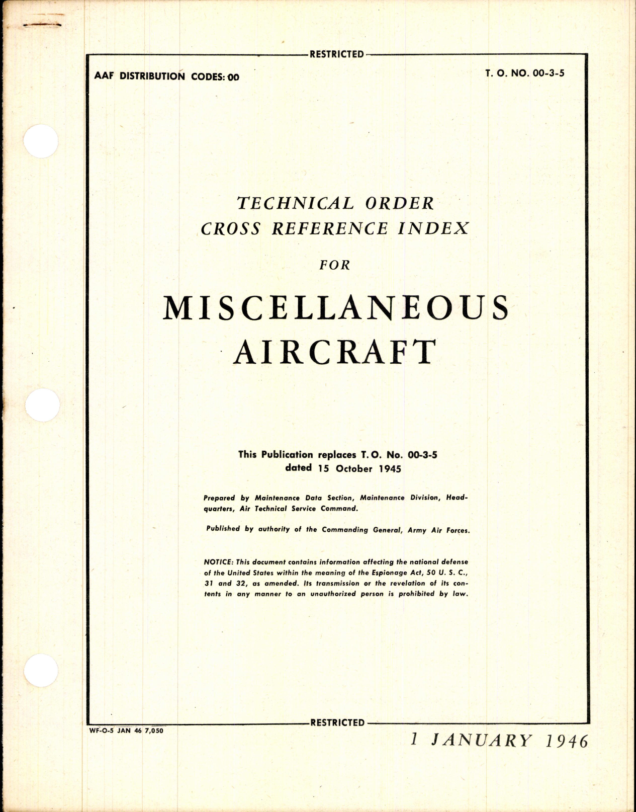 Sample page 1 from AirCorps Library document: Index for Miscellaneous Aircraft