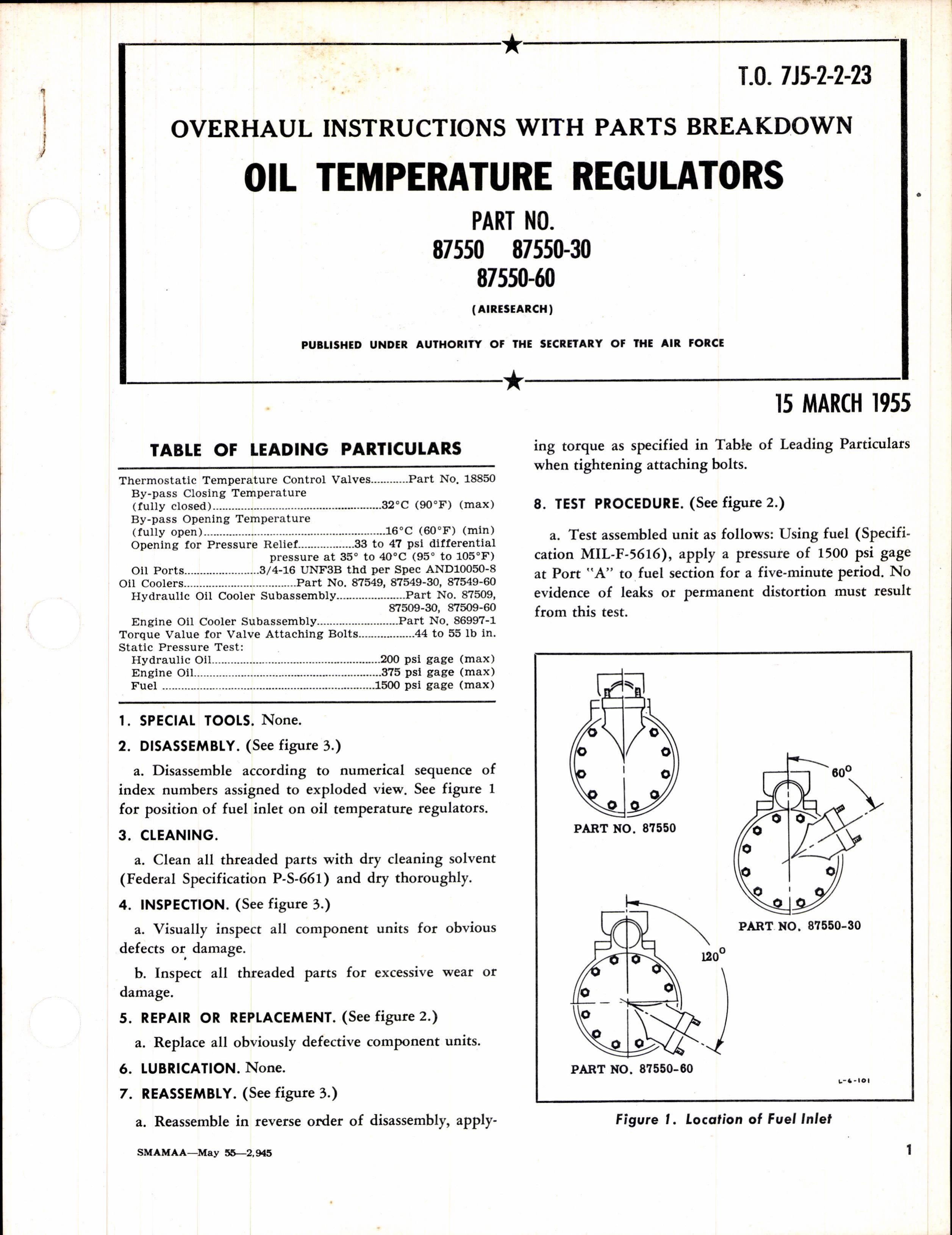 Sample page 1 from AirCorps Library document: Overhaul Instructions with Parts Breakdown for Oil Temperature Regulators