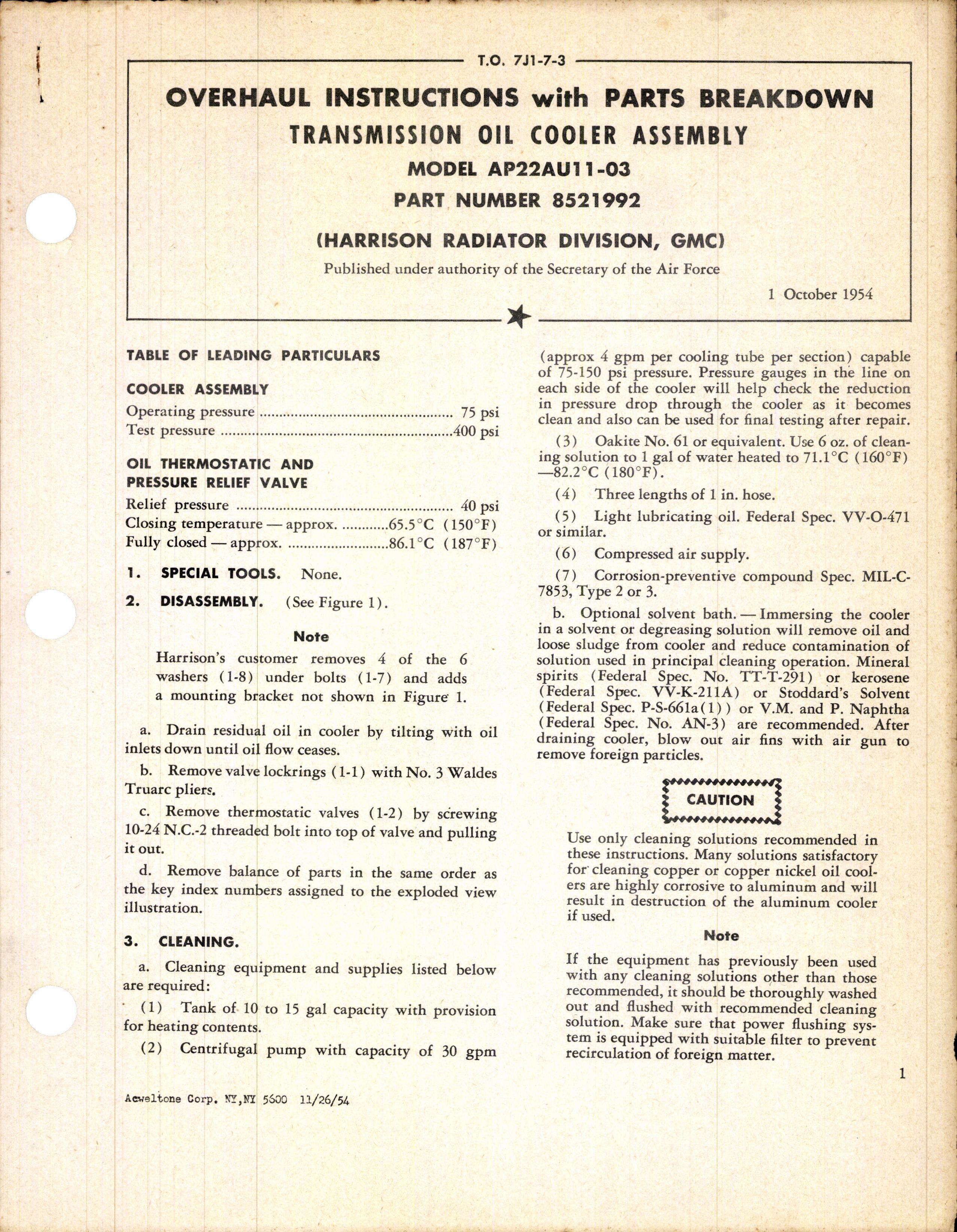 Sample page 1 from AirCorps Library document: Overhaul Instructions with Parts Breakdown Transmission Oil Cooler Assembly