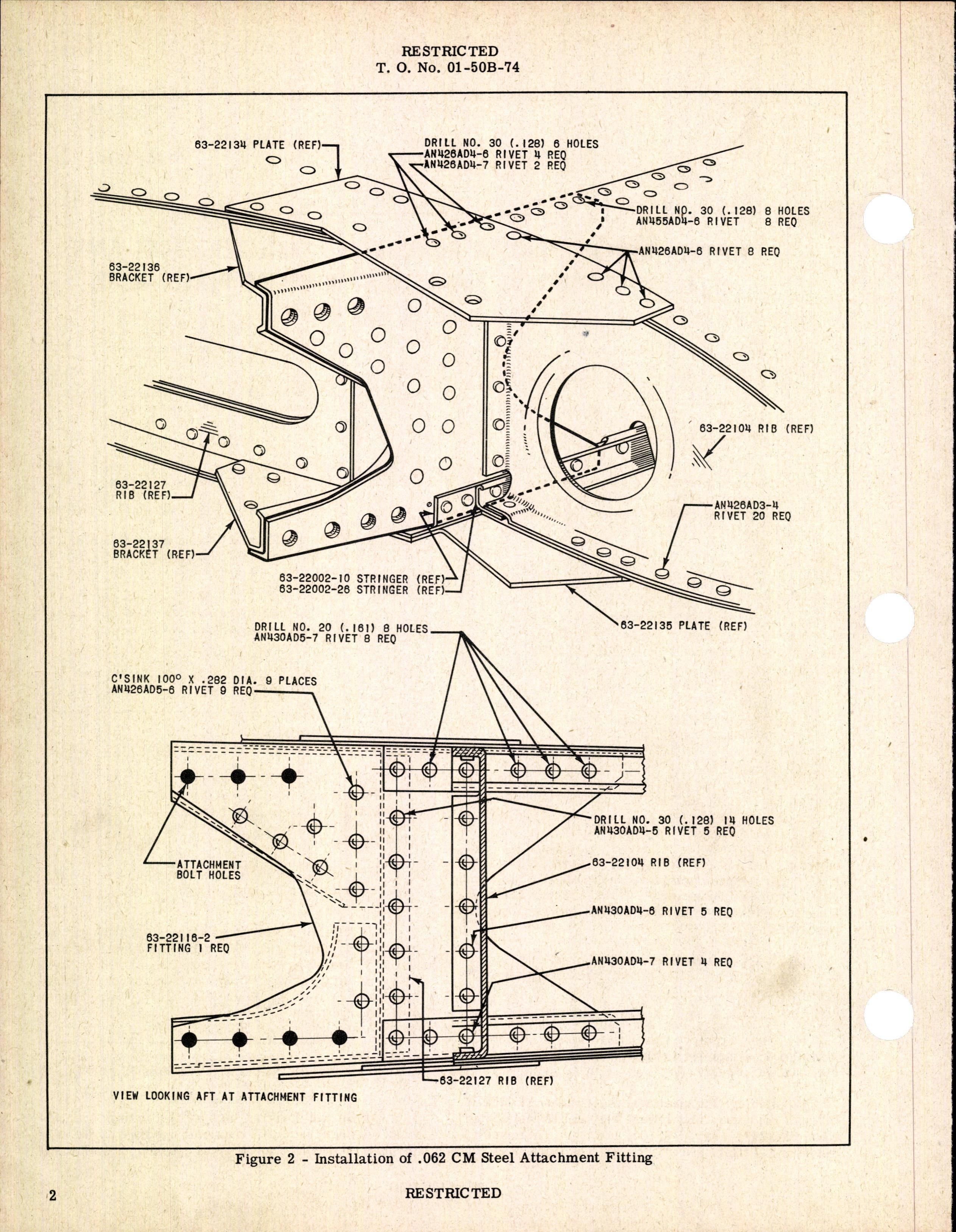 Sample page 2 from AirCorps Library document: Replacement of Horizontal Stabilizer Front Spar Attachment Fittings and Rear Spar Splice Plate - BT-13, BT-13A, BT-15, and SNV-1