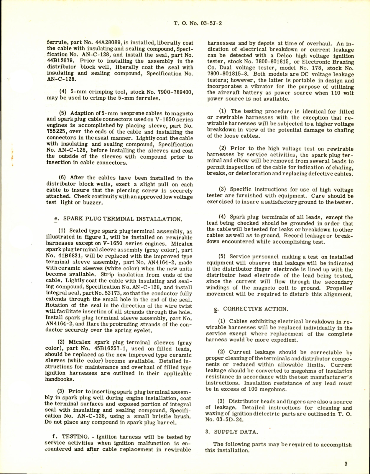 Sample page 3 from AirCorps Library document: Maintenance of Ignition Harnesses & Terminal Installations