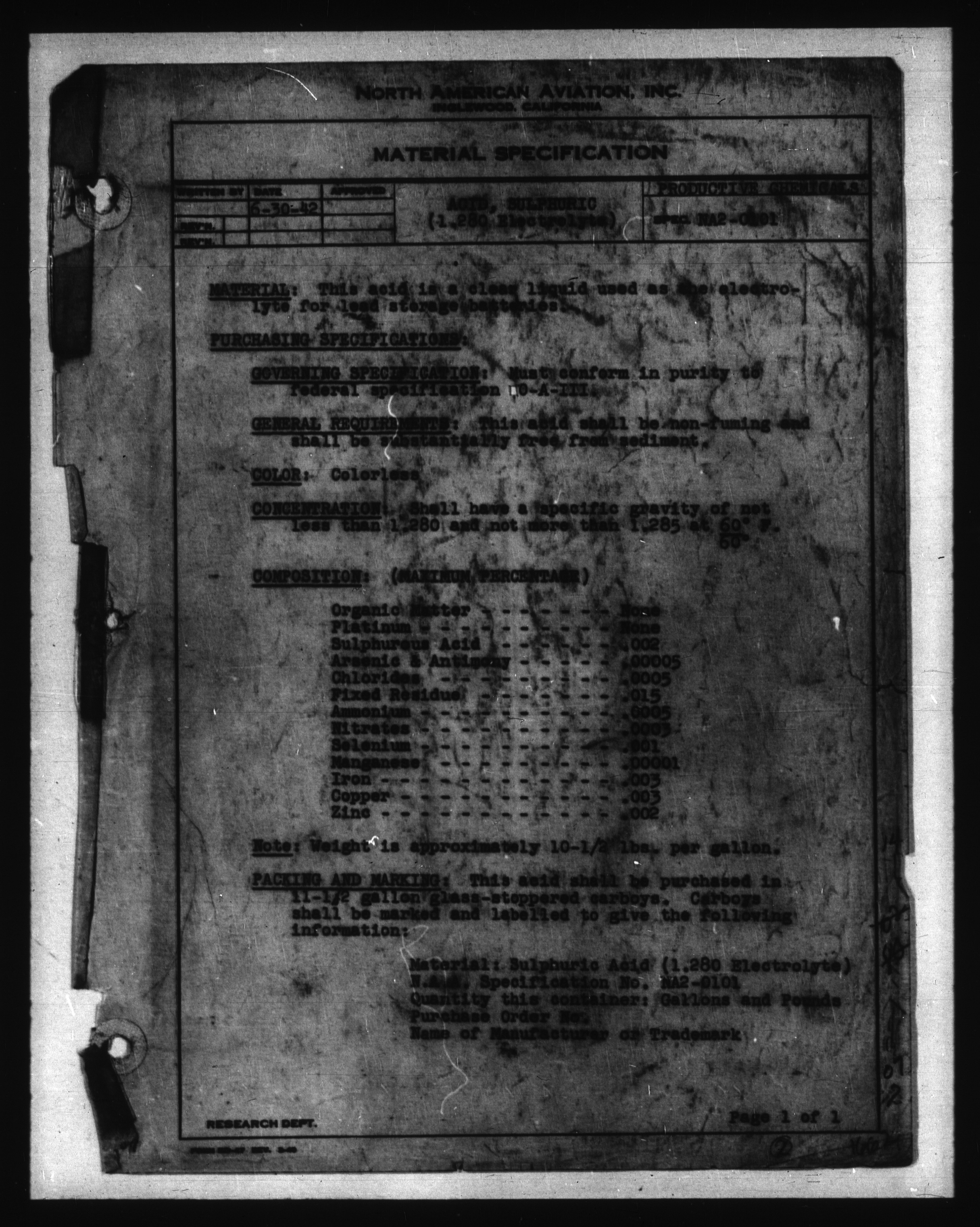 Sample page 1 from AirCorps Library document: Material Specifications - North American Aviation - NA2