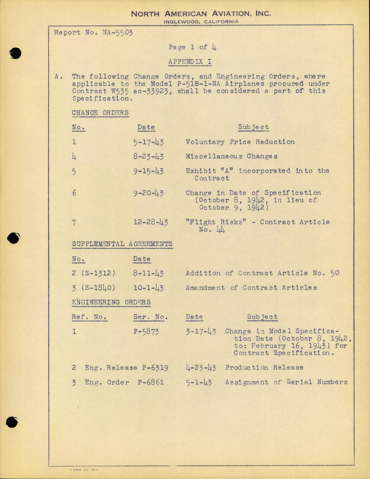 Sample page 109 from AirCorps Library document: Model Specifications for P-51B-1-NA (North American Engineering Dept)
