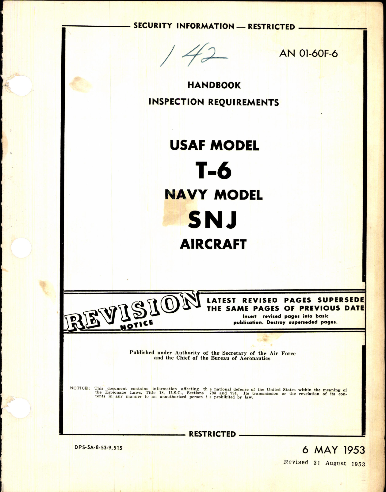 Sample page 1 from AirCorps Library document: Inspection Requirements for T-6